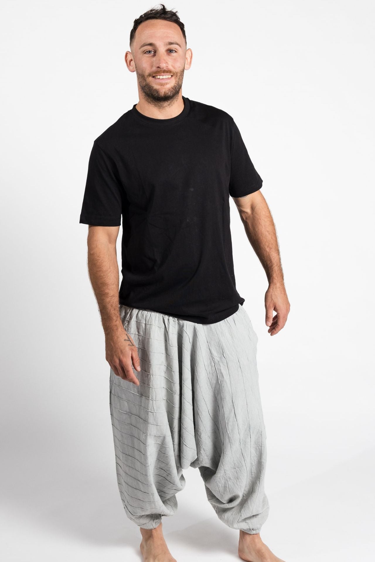 Surya Australia Earthy Cotton Aladdin Pants for men from Nepal - Grey