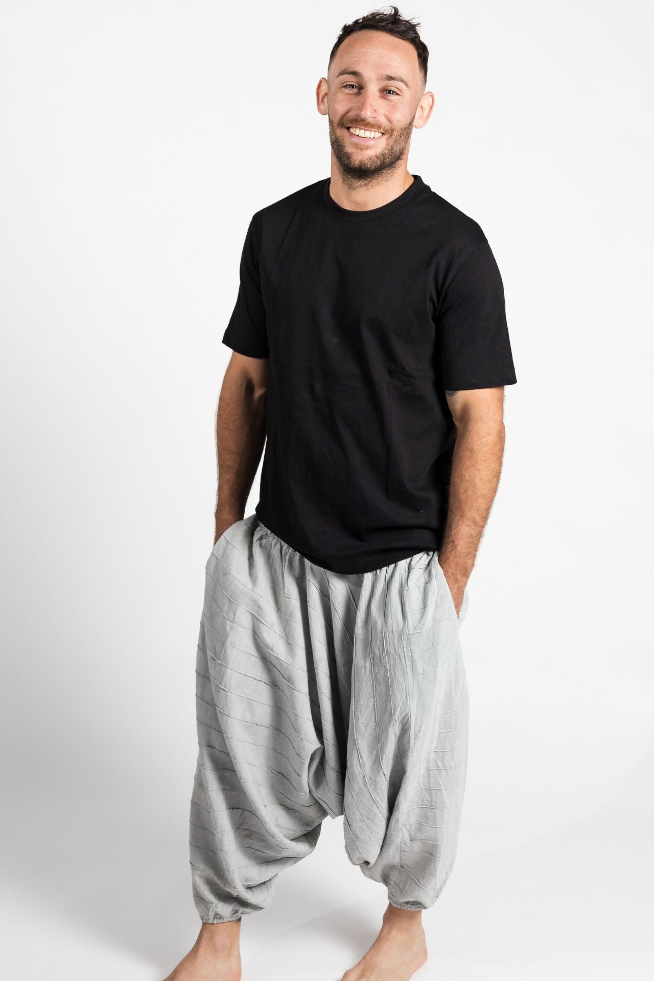 Surya Australia Earthy Cotton Aladdin Pants for men from Nepal - Grey