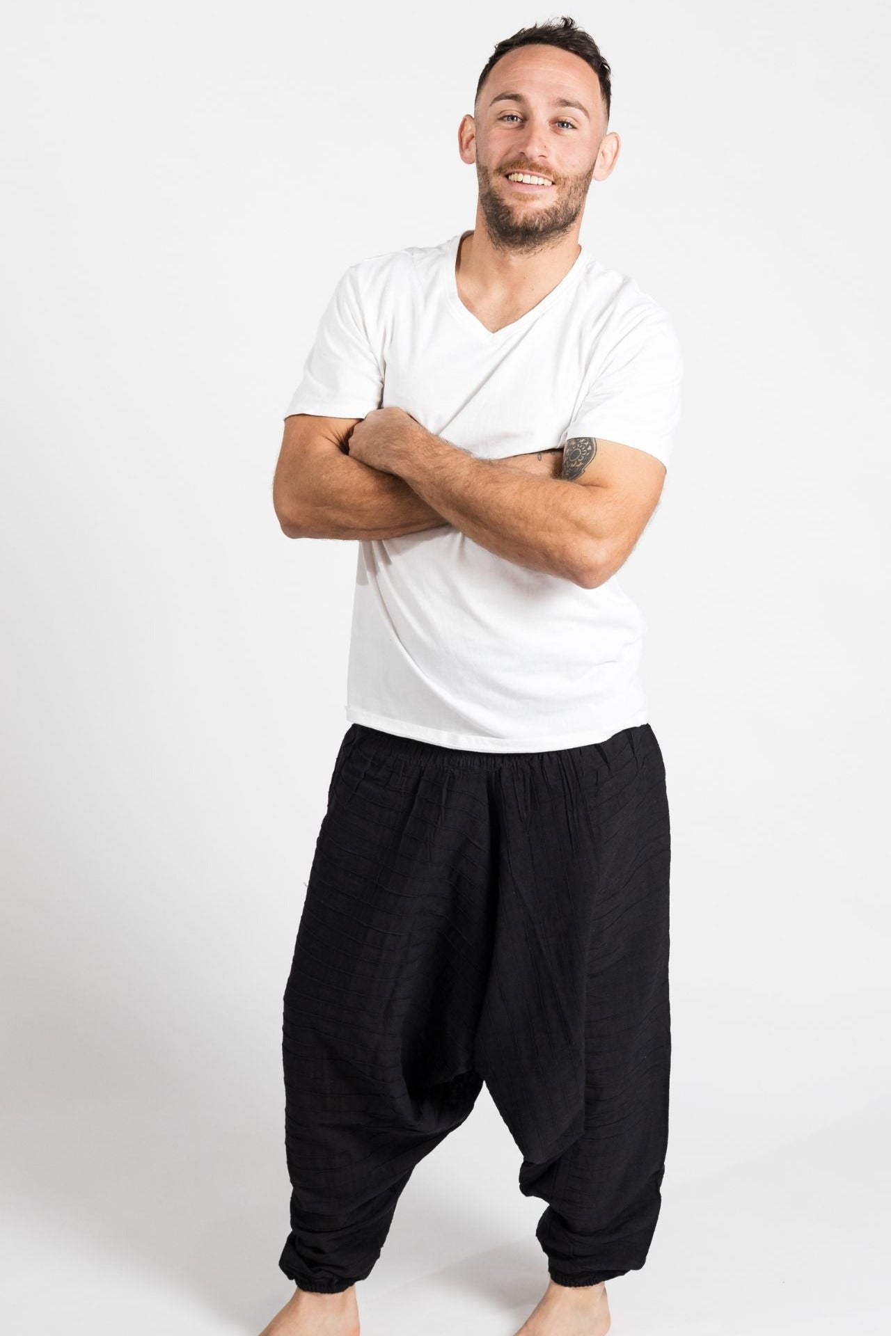 Surya Australia Earthy Cotton Aladdin Pants for men from Nepal - Black