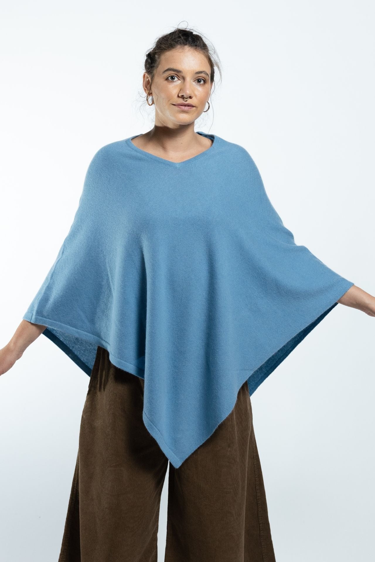 Surya Australia Ethical Cashmere Poncho made in Nepal - Sky Blue