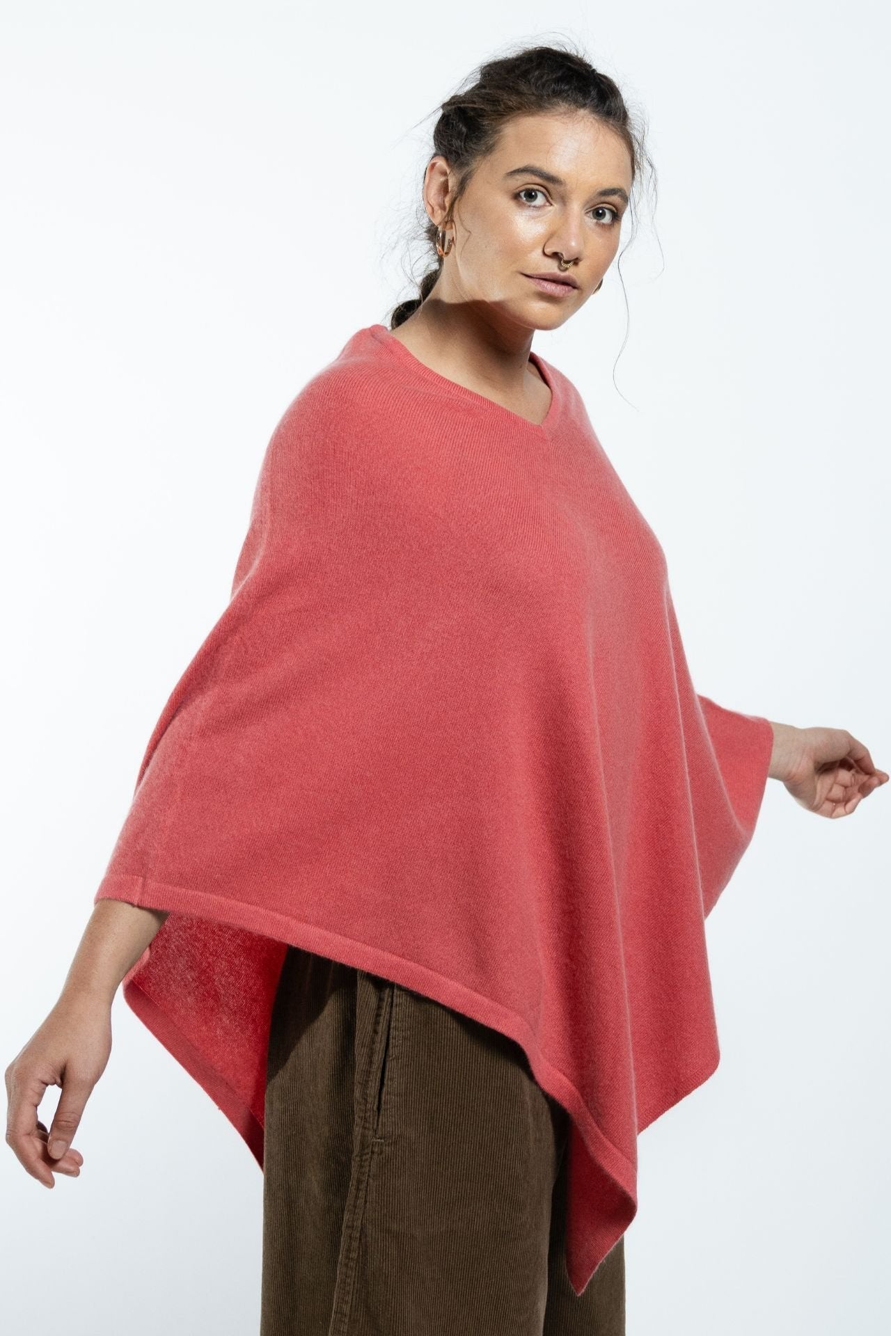 Surya Australia Ethical Cashmere Poncho made in Nepal - Coral