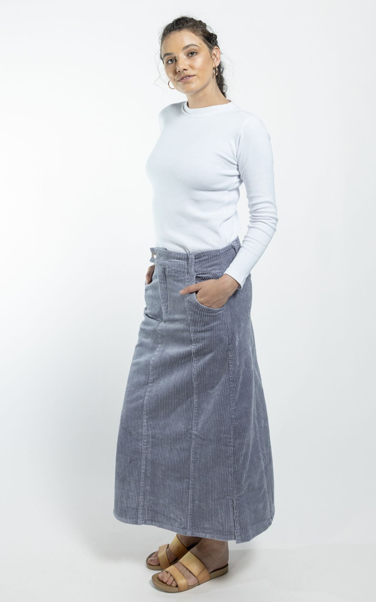 Surya Ethical Corduroy Maxi Skirt made in Nepal - Sky Blue