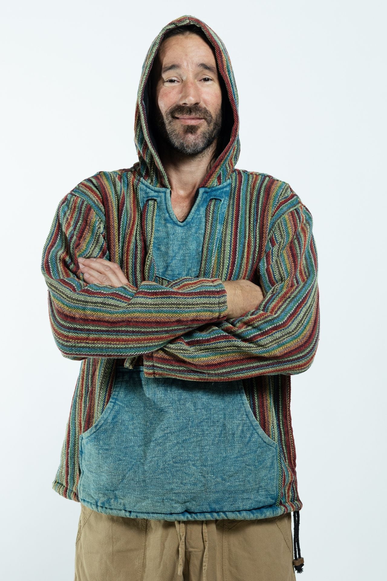 Surya Australia Ethical Cotton 'Wanderer' Hoodie for Men from Nepal - Blue