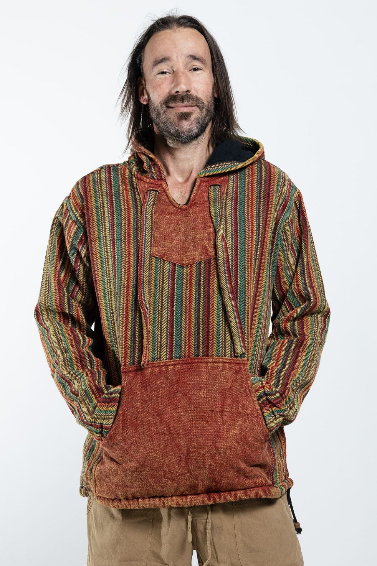 Surya Australia Ethical Cotton 'Wanderer' Hoodie for Men from Nepal - Rust