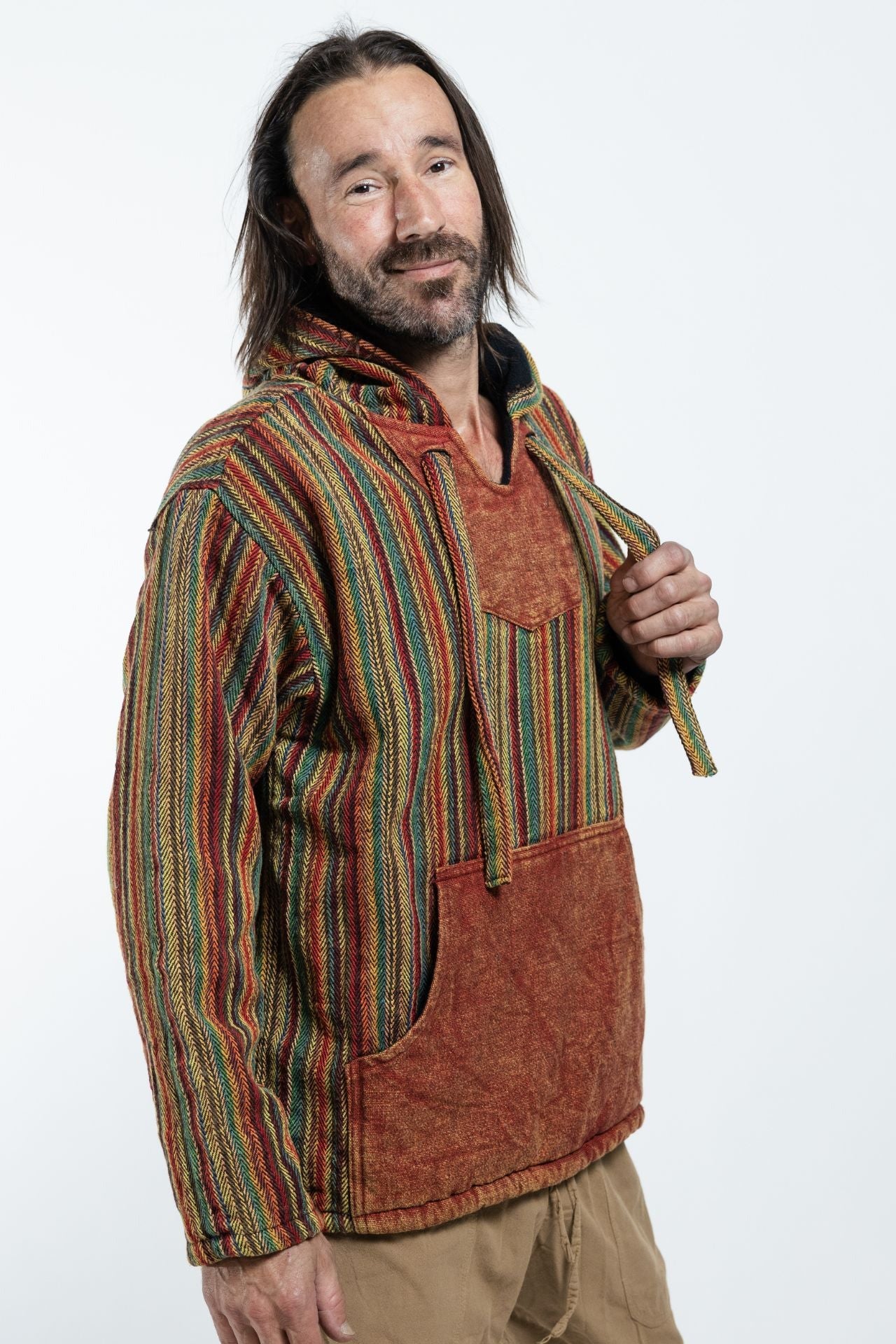 Surya Australia Ethical Cotton 'Wanderer' Hoodie for Men from Nepal - Rust