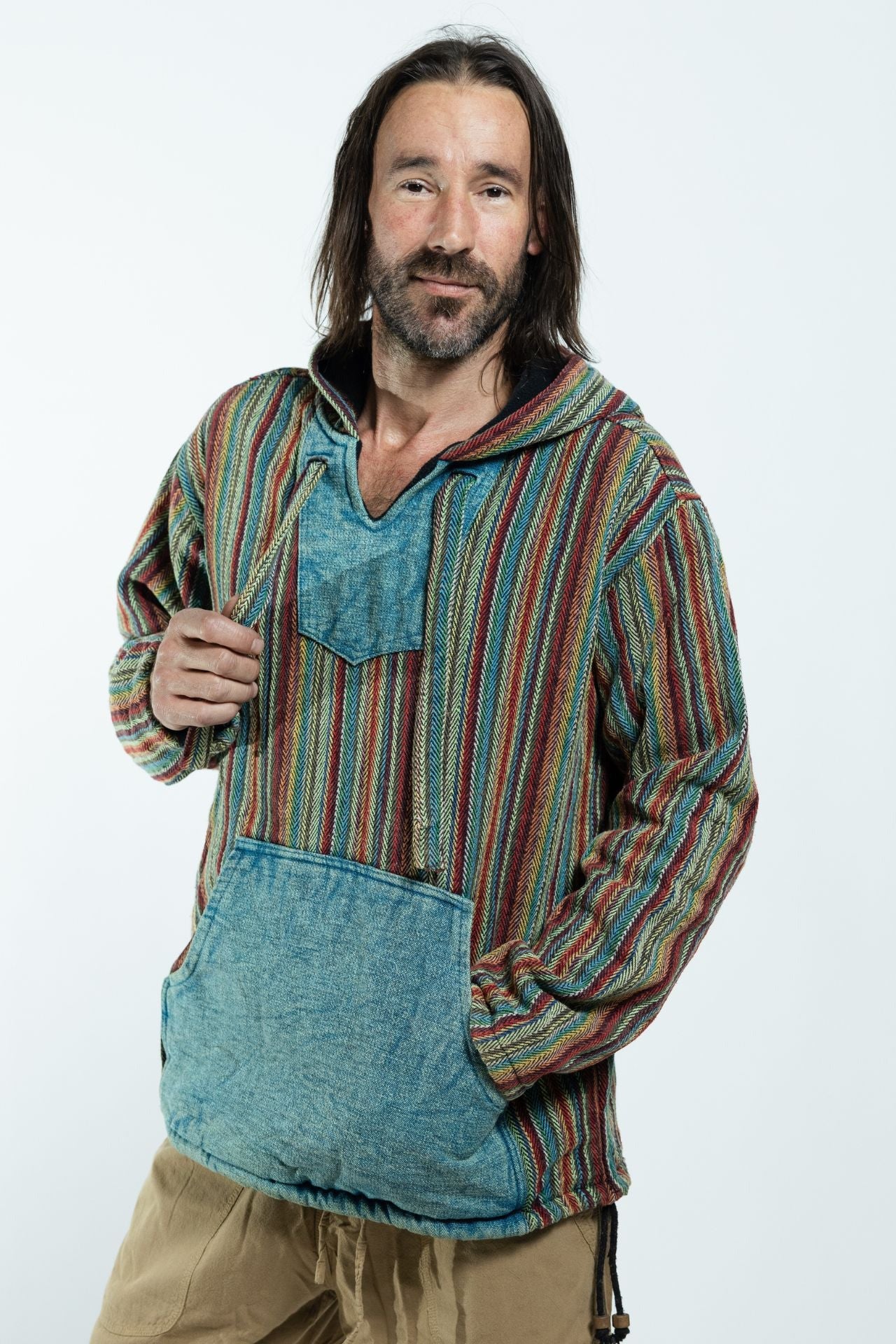 Surya Australia Ethical Cotton 'Wanderer' Hoodie for Men from Nepal - Blue