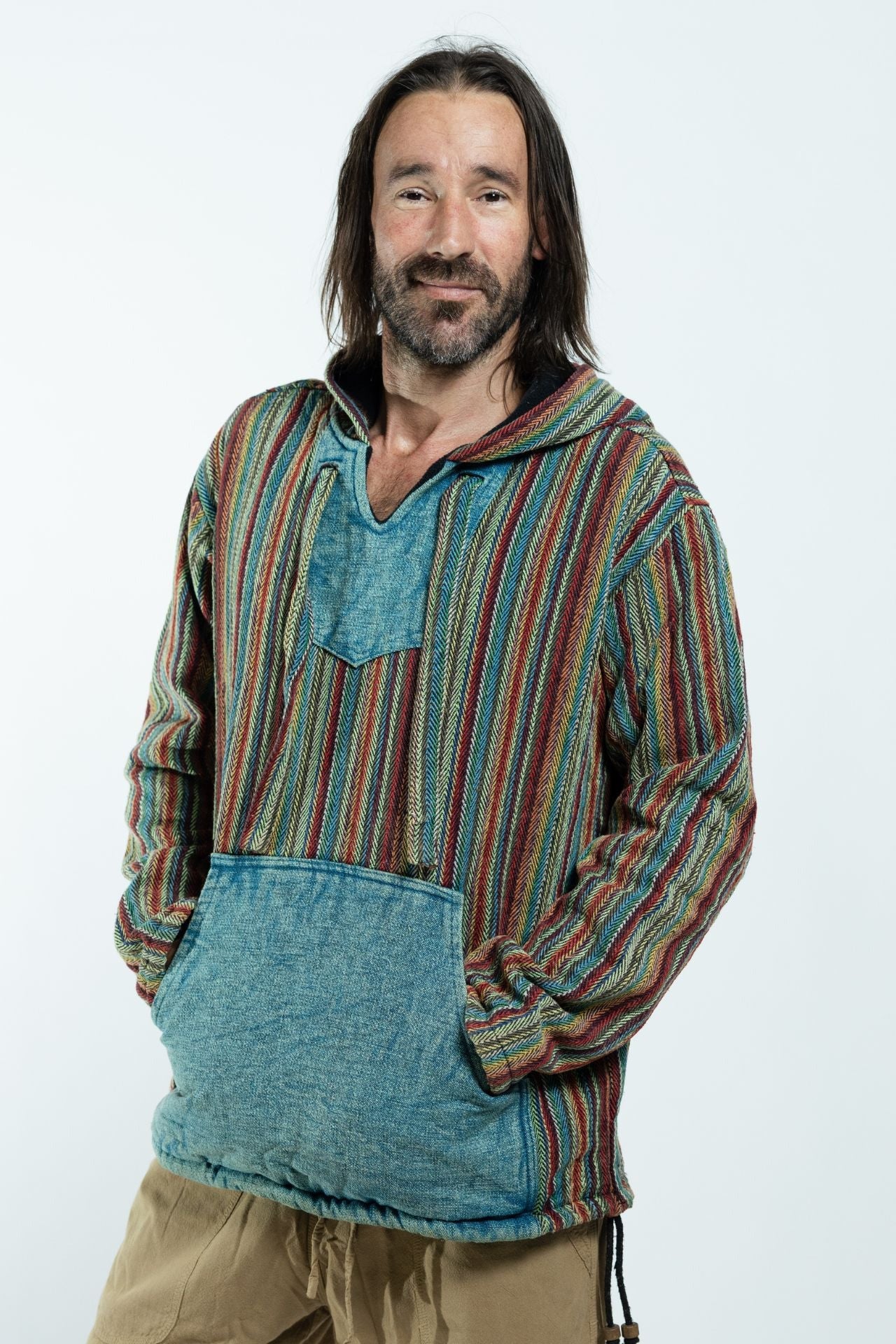 Surya Australia Ethical Cotton 'Wanderer' Hoodie for Men from Nepal - Blue