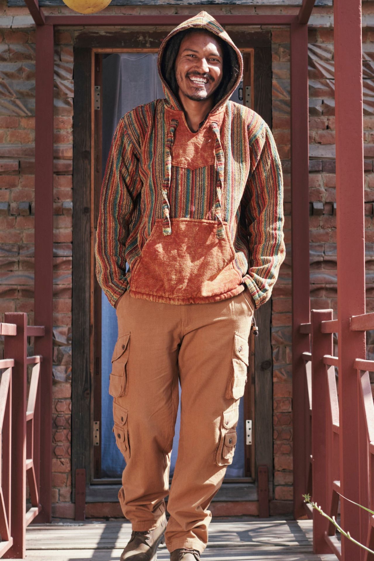 Surya Australia Ethical Cotton 'Wanderer' Hoodie for Men from Nepal - Rust