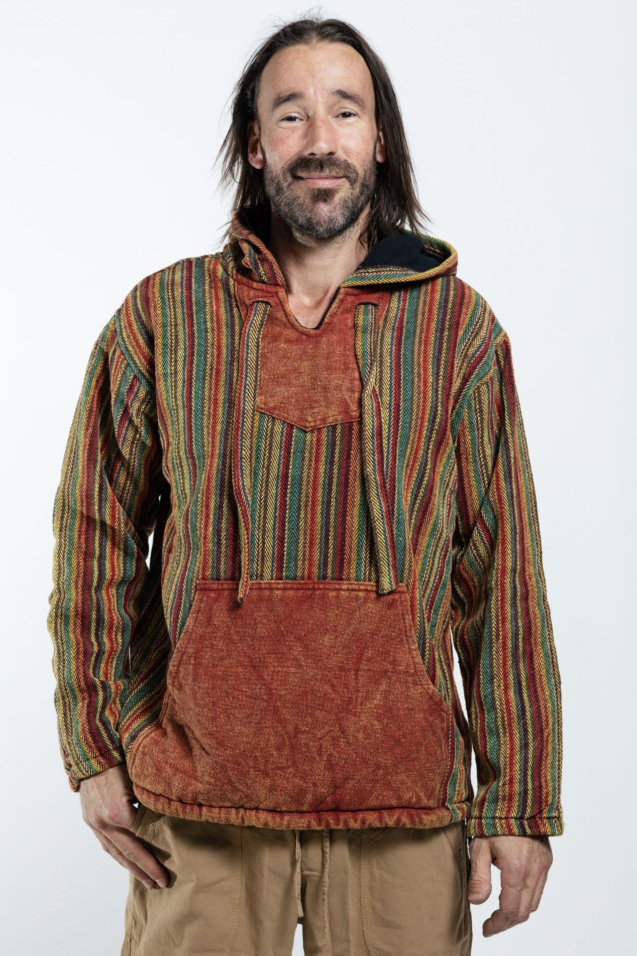 Surya Australia Ethical Cotton 'Wanderer' Hoodie for Men from Nepal - Rust