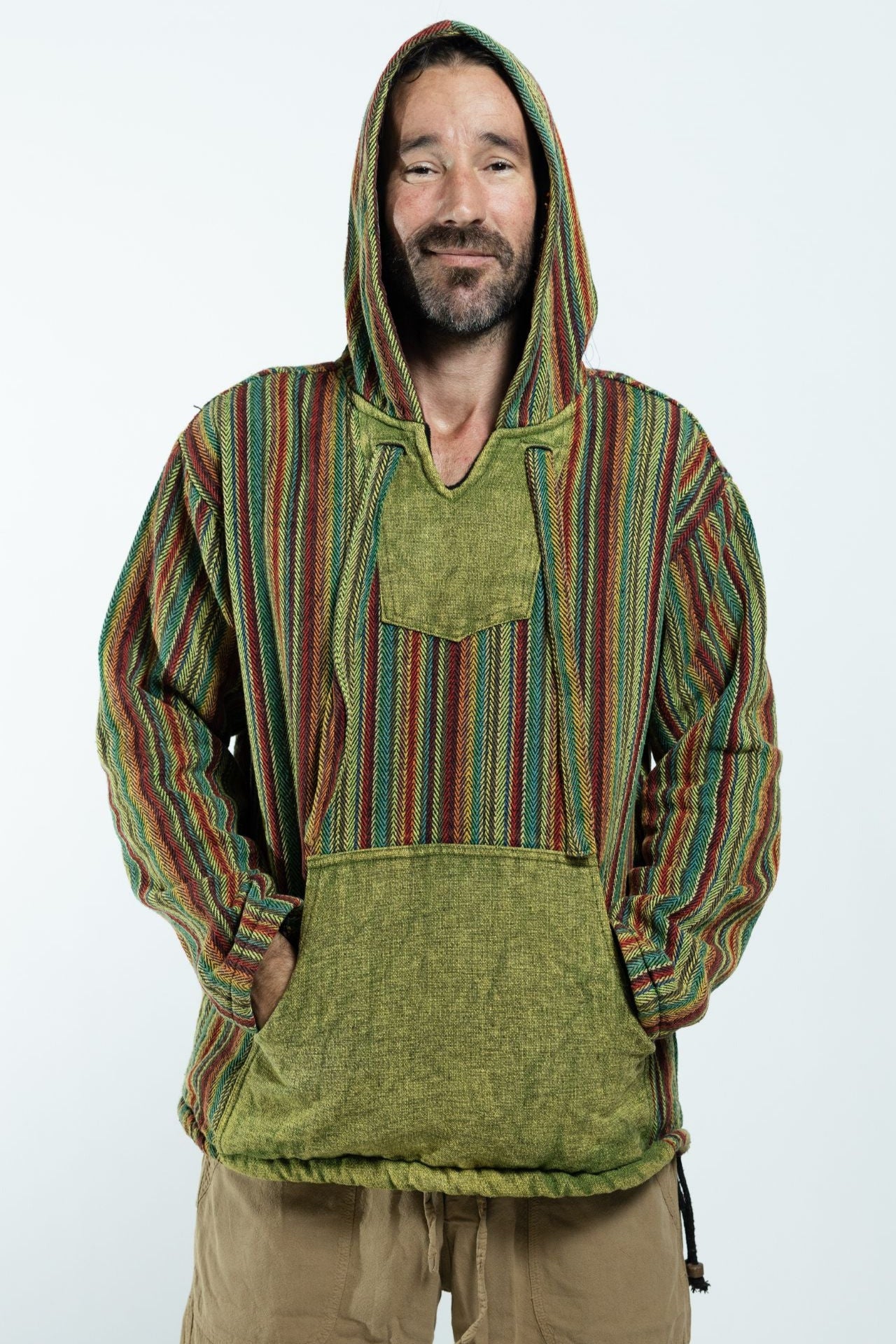 Surya Australia Ethical Cotton 'Wanderer' Hoodie for Men from Nepal - Green