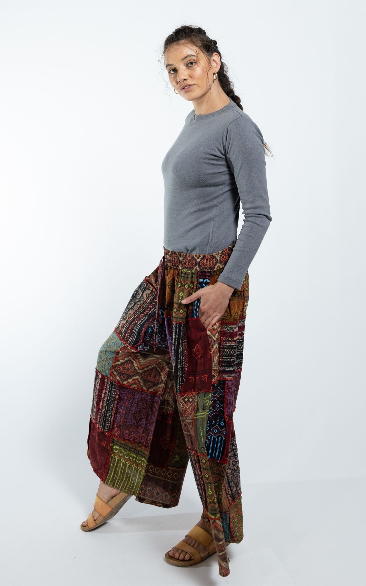 Surya Australia Ethical Cotton Palazzo Patch 'Asher' Pants made in Nepal - Walnut