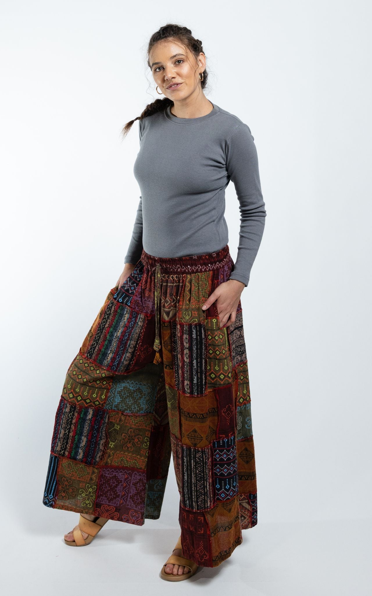 Surya Australia Ethical Cotton Palazzo Patch 'Asher' Pants made in Nepal - Berry
