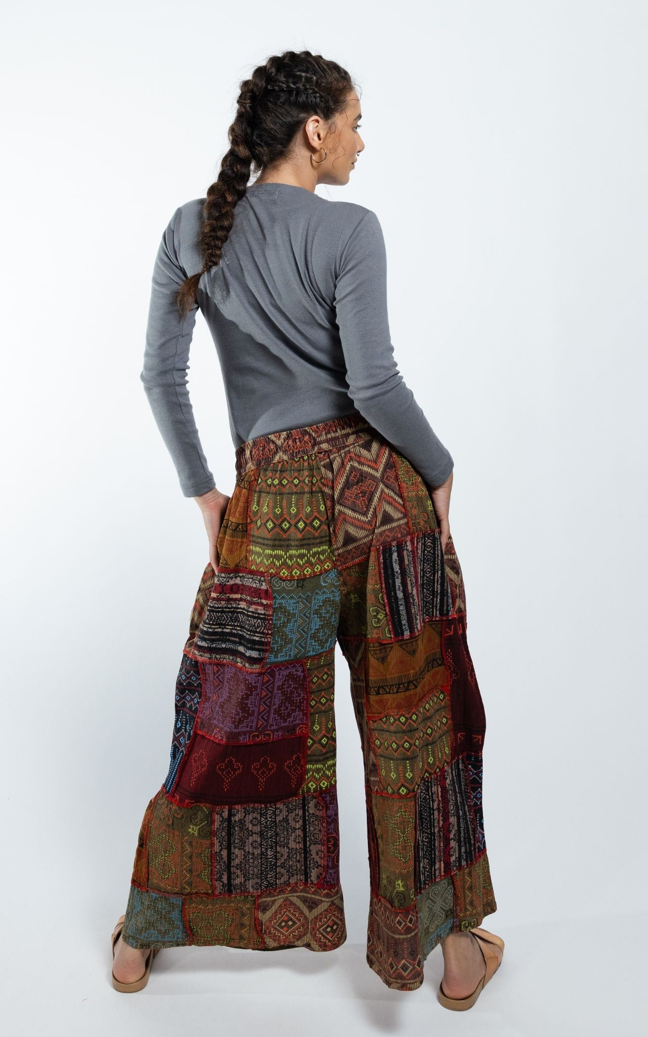 Surya Australia Ethical Cotton Palazzo Patch 'Asher' Pants made in Nepal - Walnut