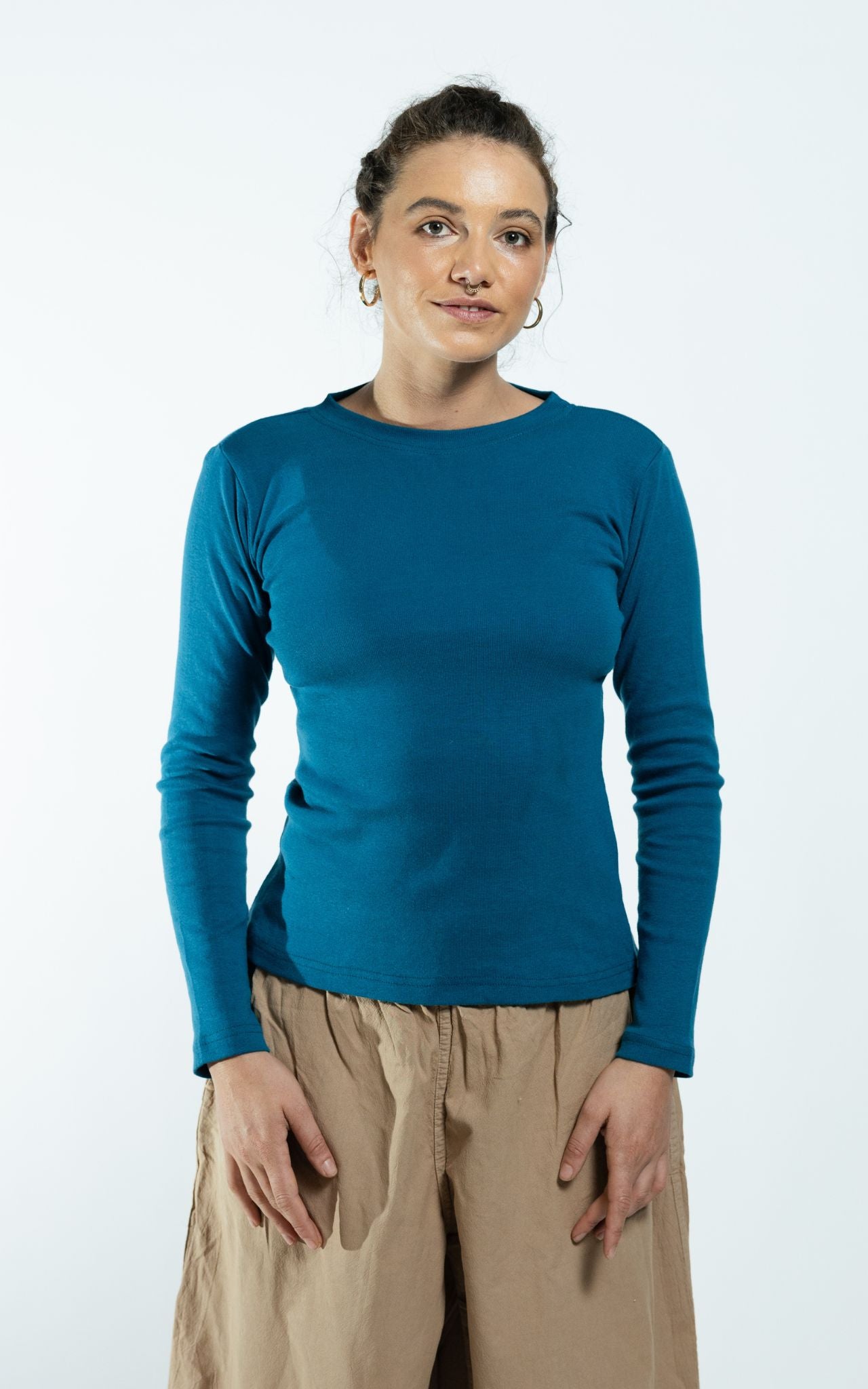 Surya Australia Ethical Ribbed Cotton Long Sleeve Top - Blue