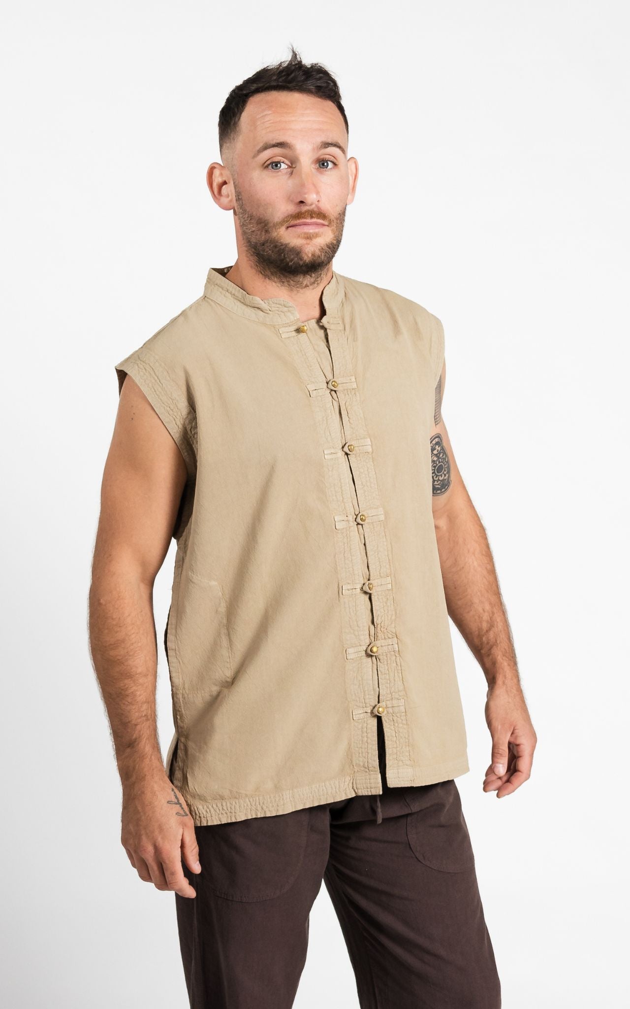 Surya Australia Ethical Cotton 'Lhasa' Shirt for men made in Nepal - Sand