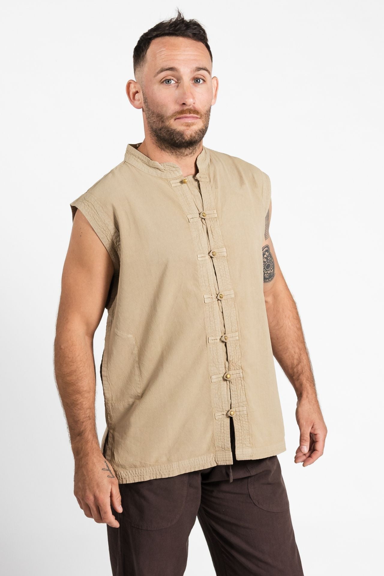 Surya Australia Ethical Cotton 'Lhasa' Shirt for men made in Nepal - Sand