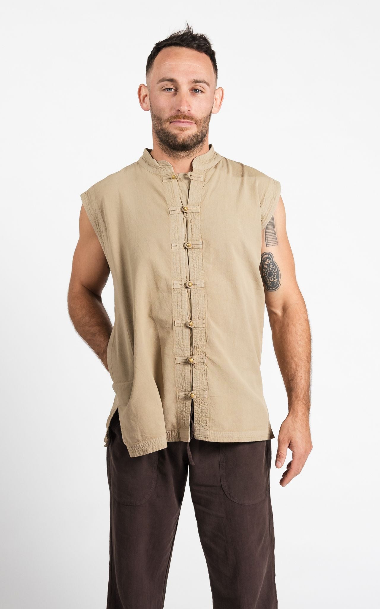 Surya Australia Ethical Cotton 'Lhasa' Shirt for men made in Nepal - Sand