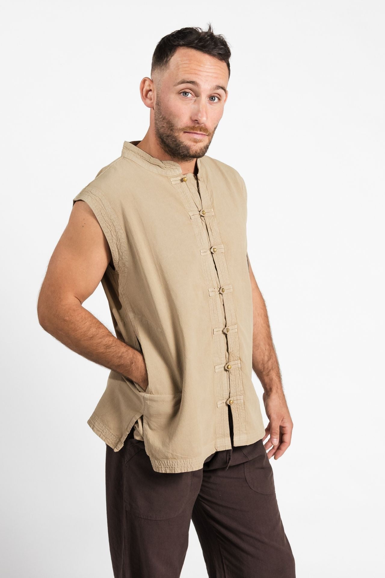 Surya Australia Ethical Cotton 'Lhasa' Shirt for men made in Nepal - Sand