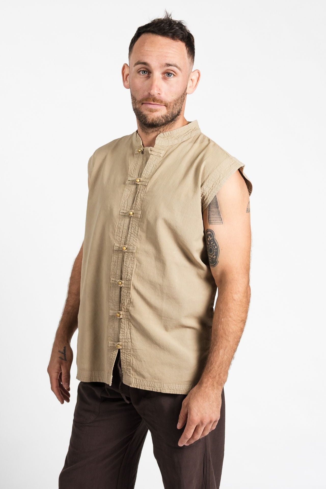 Surya Australia Ethical Cotton 'Lhasa' Shirt for men made in Nepal - Sand