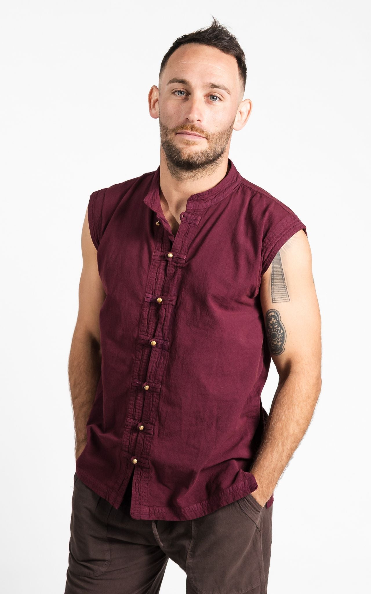 Surya Australia Ethical Cotton 'Lhasa' Shirt for men made in Nepal - Wine