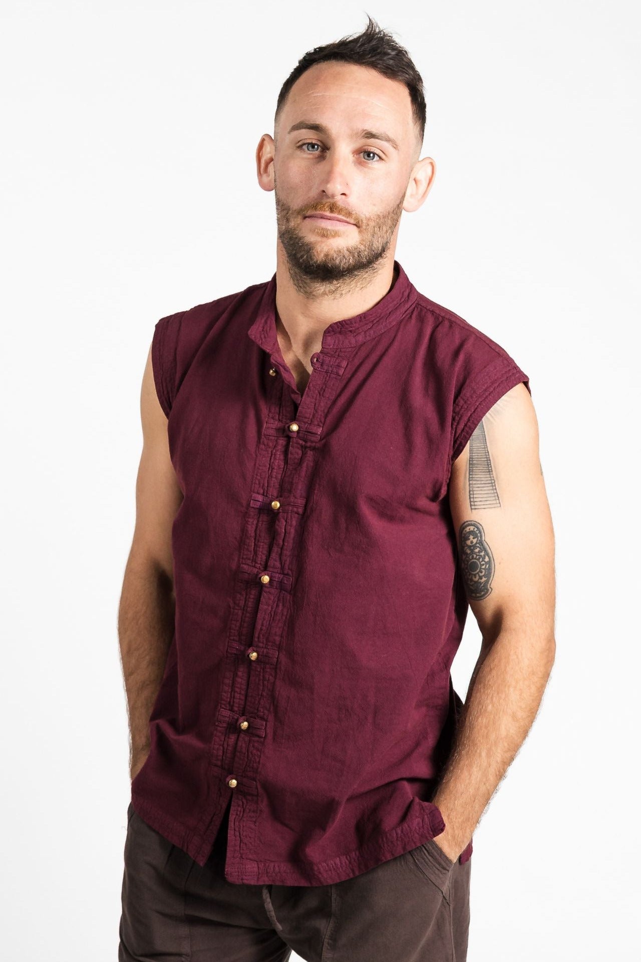 Surya Ethical Cotton 'Lhasa' Shirt for men made in Nepal - Wine