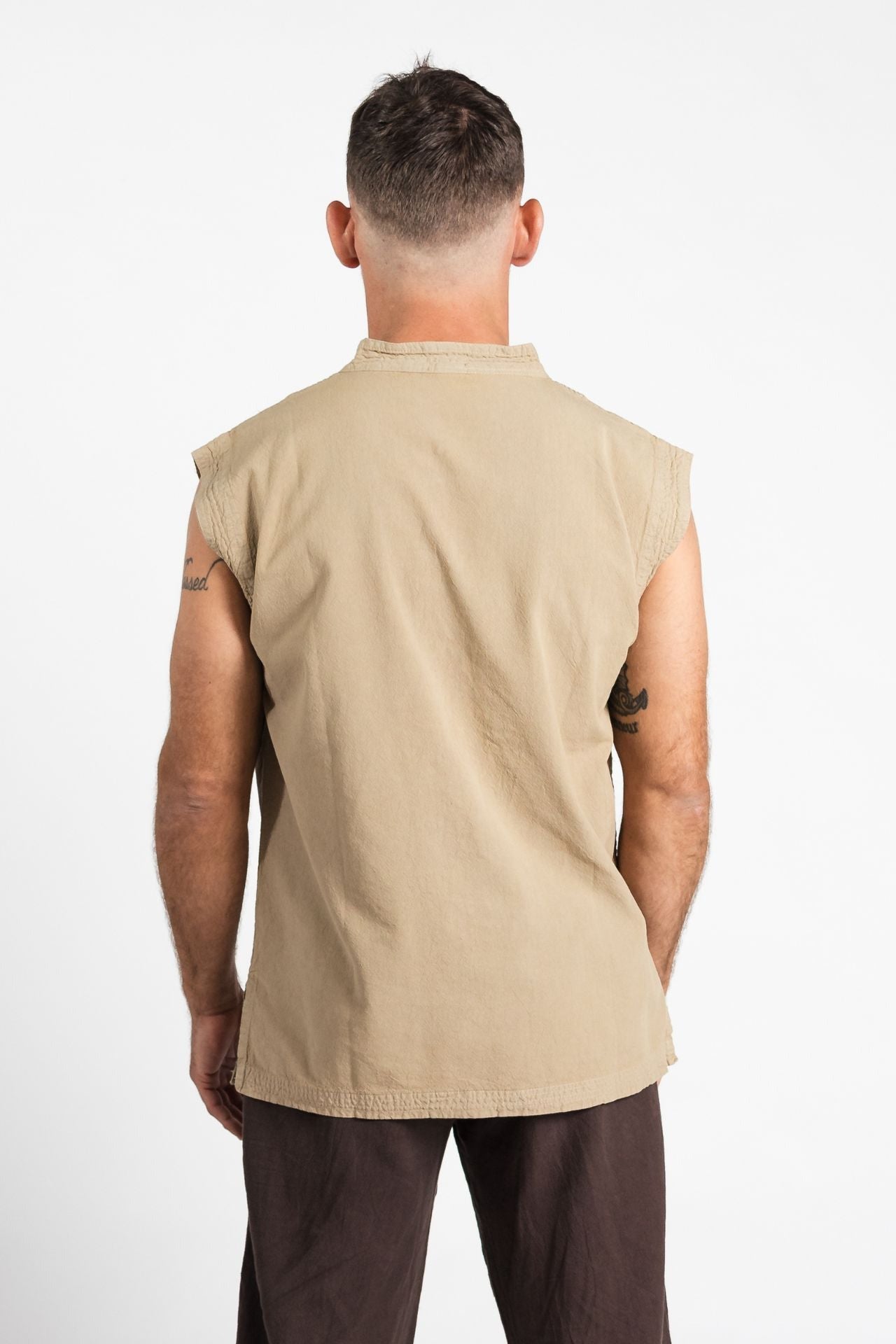 Surya Australia Ethical Cotton 'Lhasa' Shirt for men made in Nepal - Sand