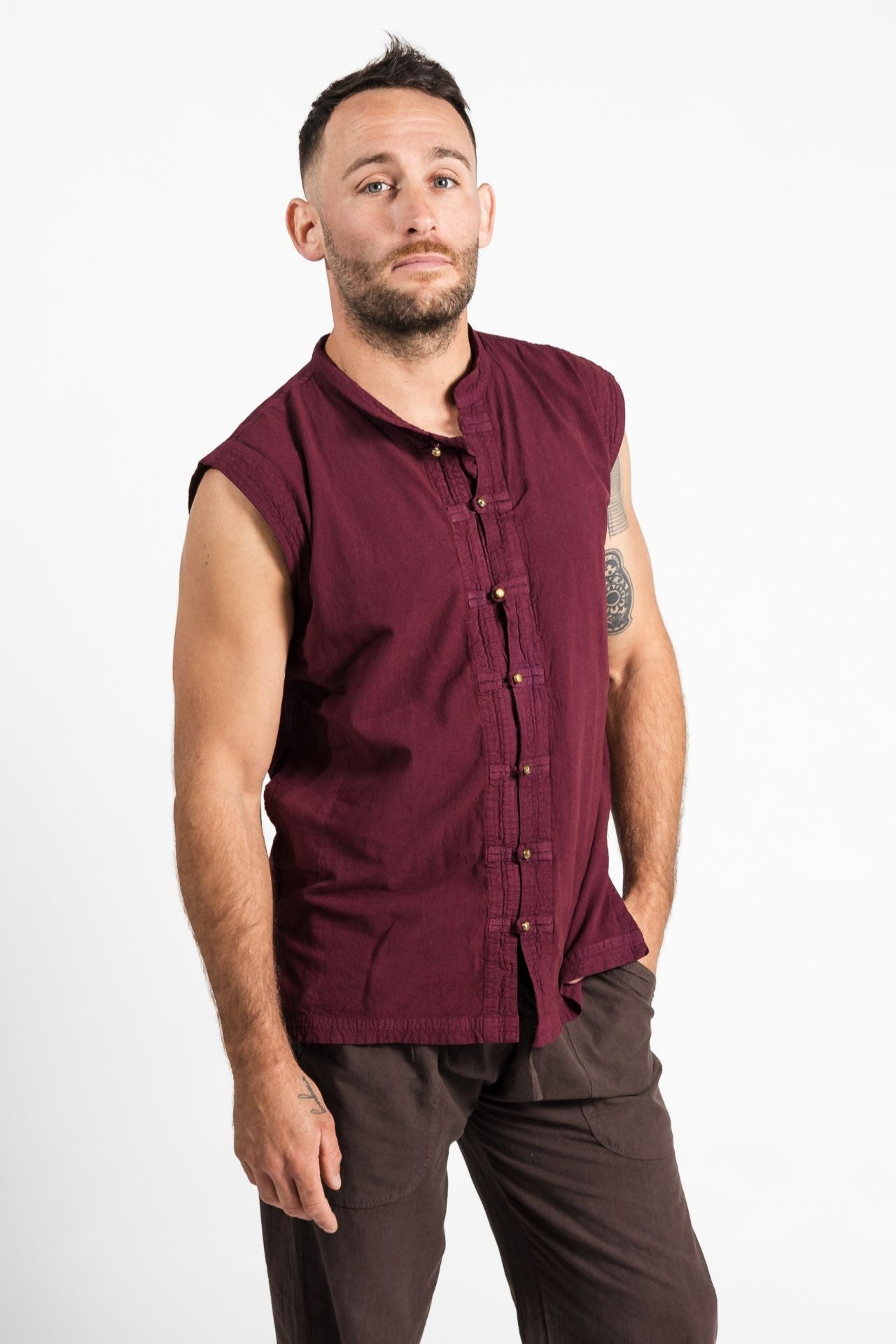 Surya Australia Ethical Cotton 'Lhasa' Shirt for men made in Nepal - Wine