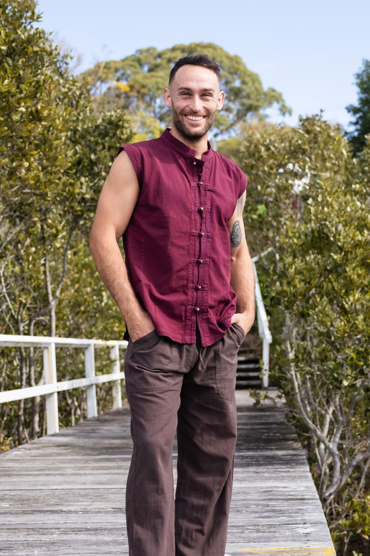 Surya Australia Ethical Cotton 'Lhasa' Shirt for men made in Nepal - Wine