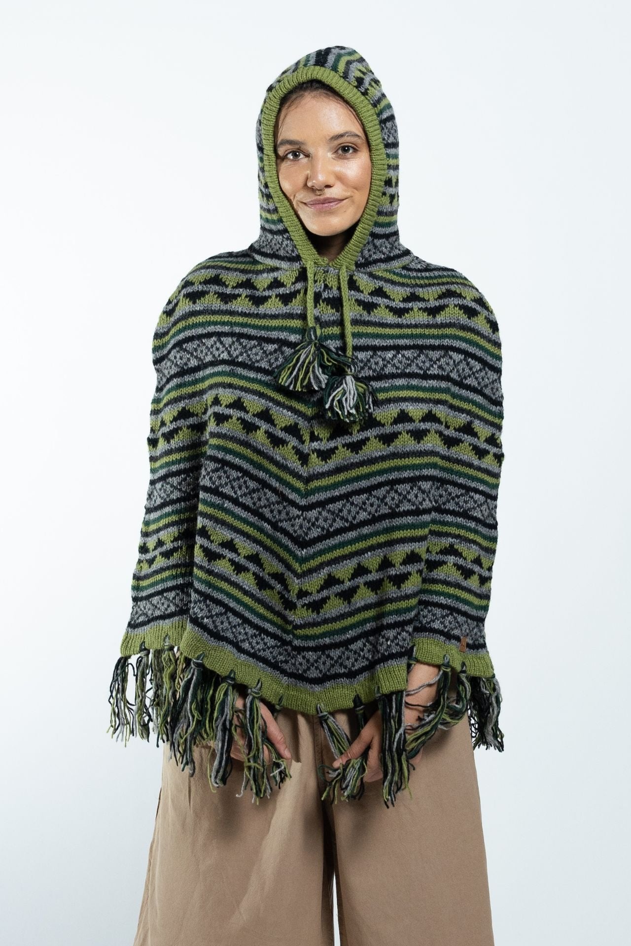 Surya Australia Ethical Wool Poncho made in Nepal - Green