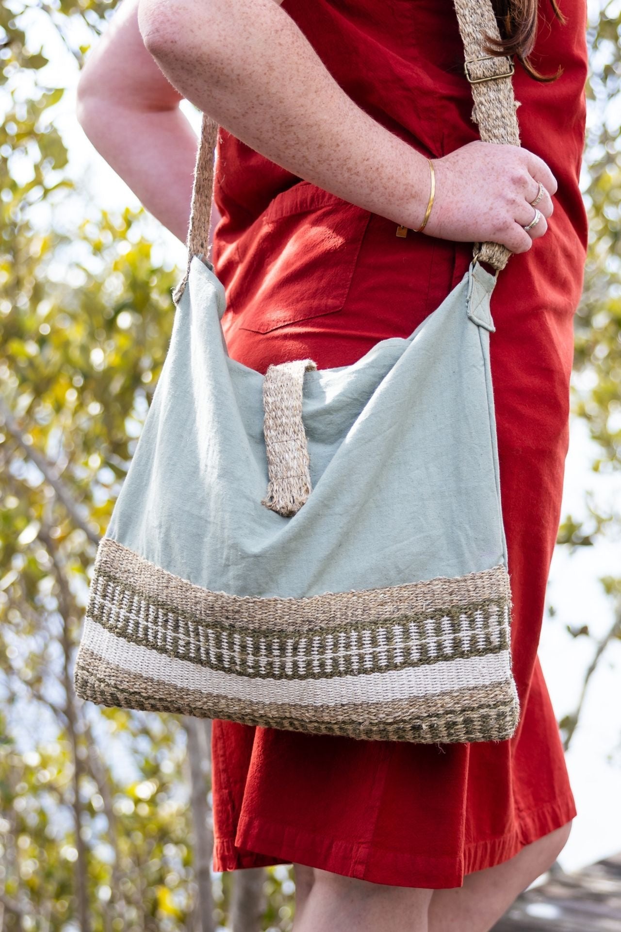 Surya Organic Hemp Satchel Bag made in Nepal - Pomegranate