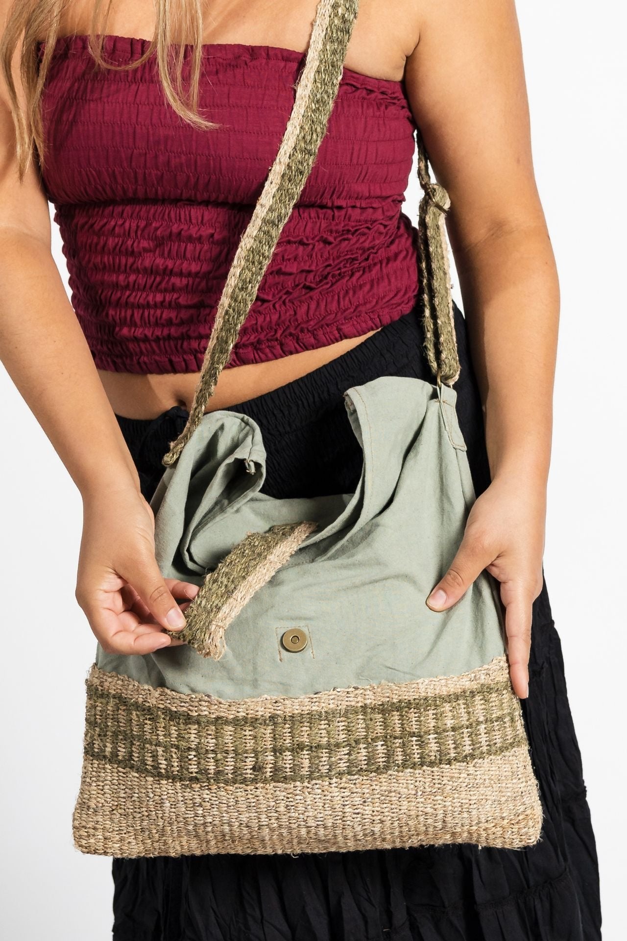 Surya Australia Handmade Hemp Satchel Bags made in Nepal - Pomegranate Skin