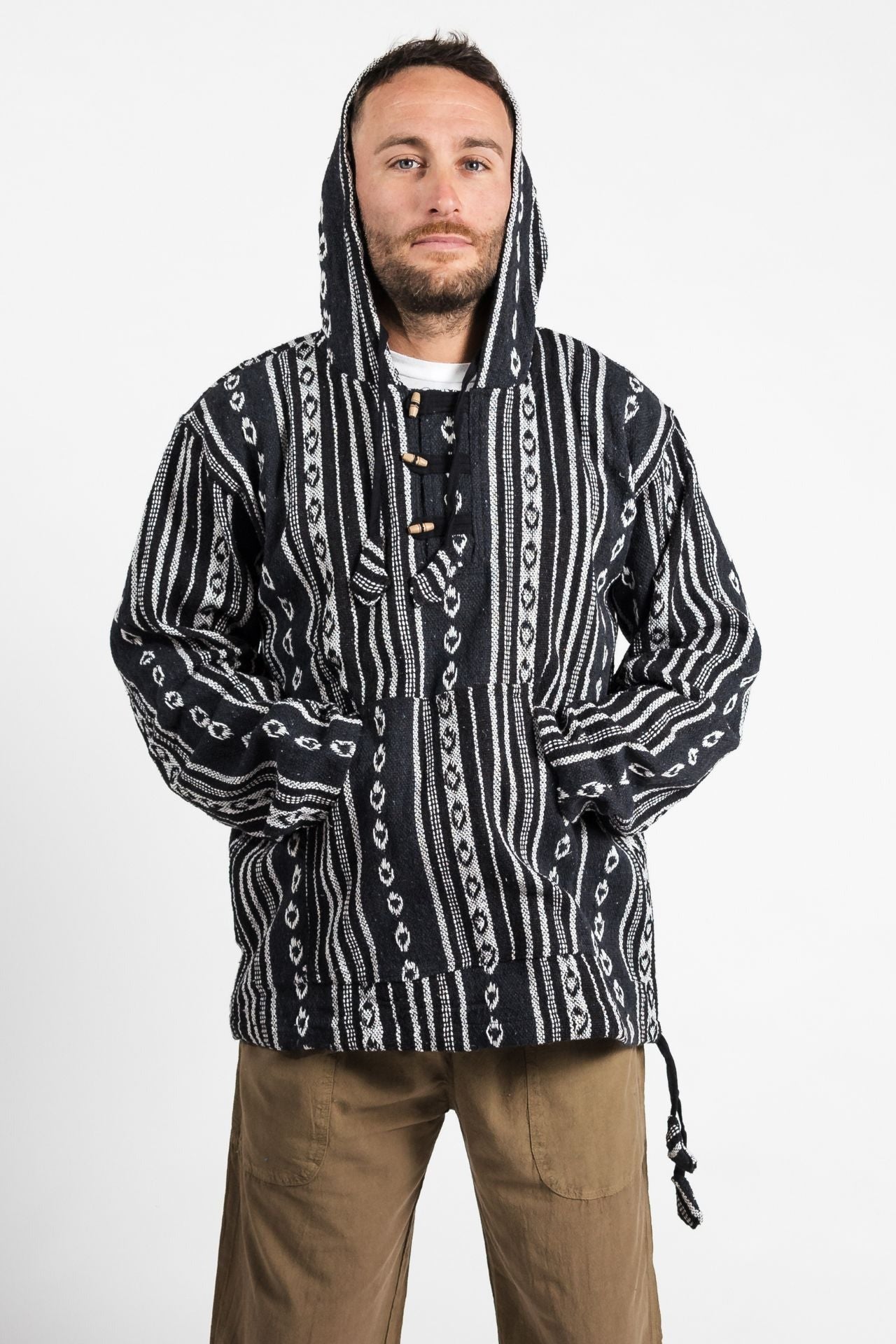 Surya Australia Woven Cotton Hoodie from Nepal - Black
