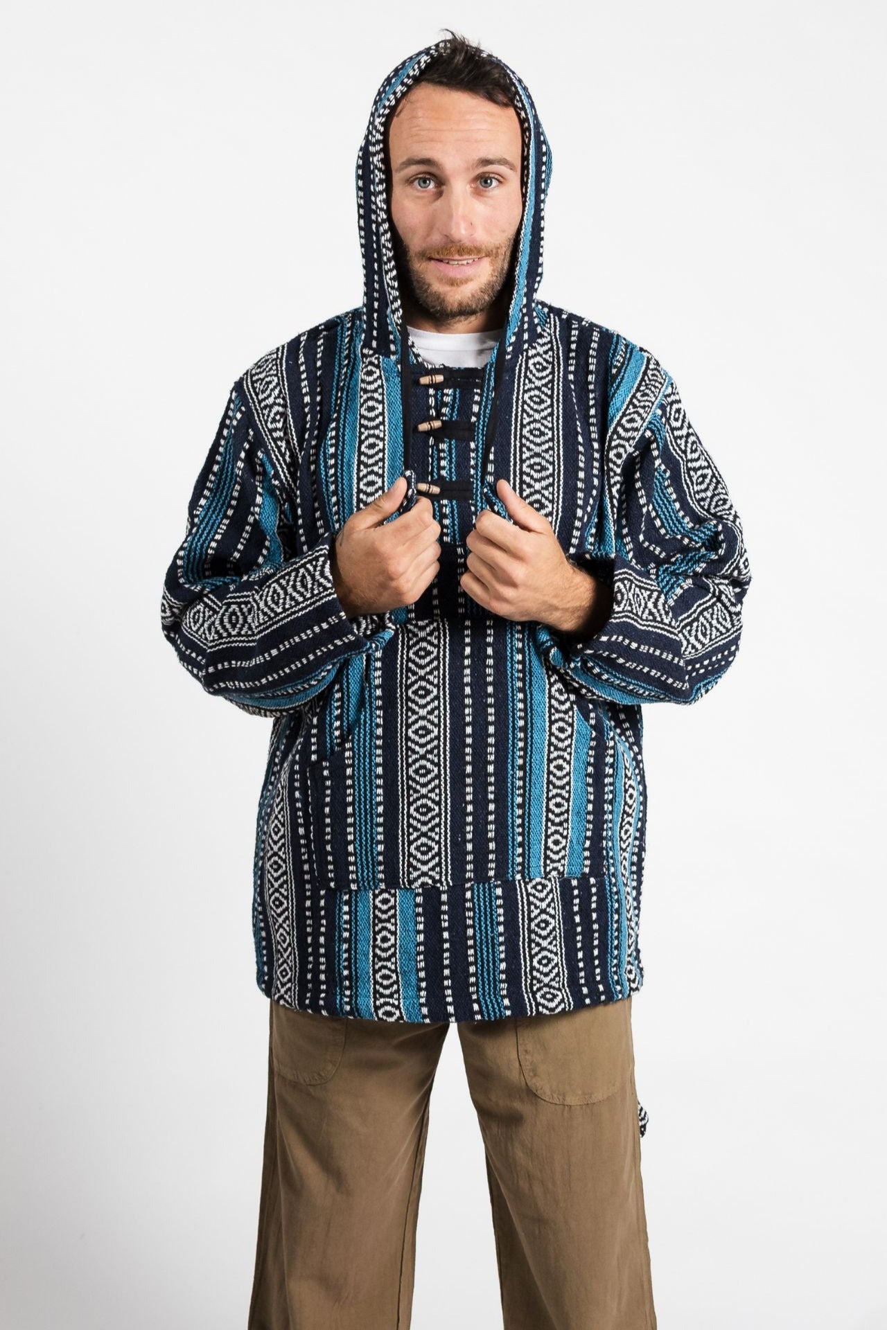 Surya Australia Woven Cotton Hoodie from Nepal - Blue