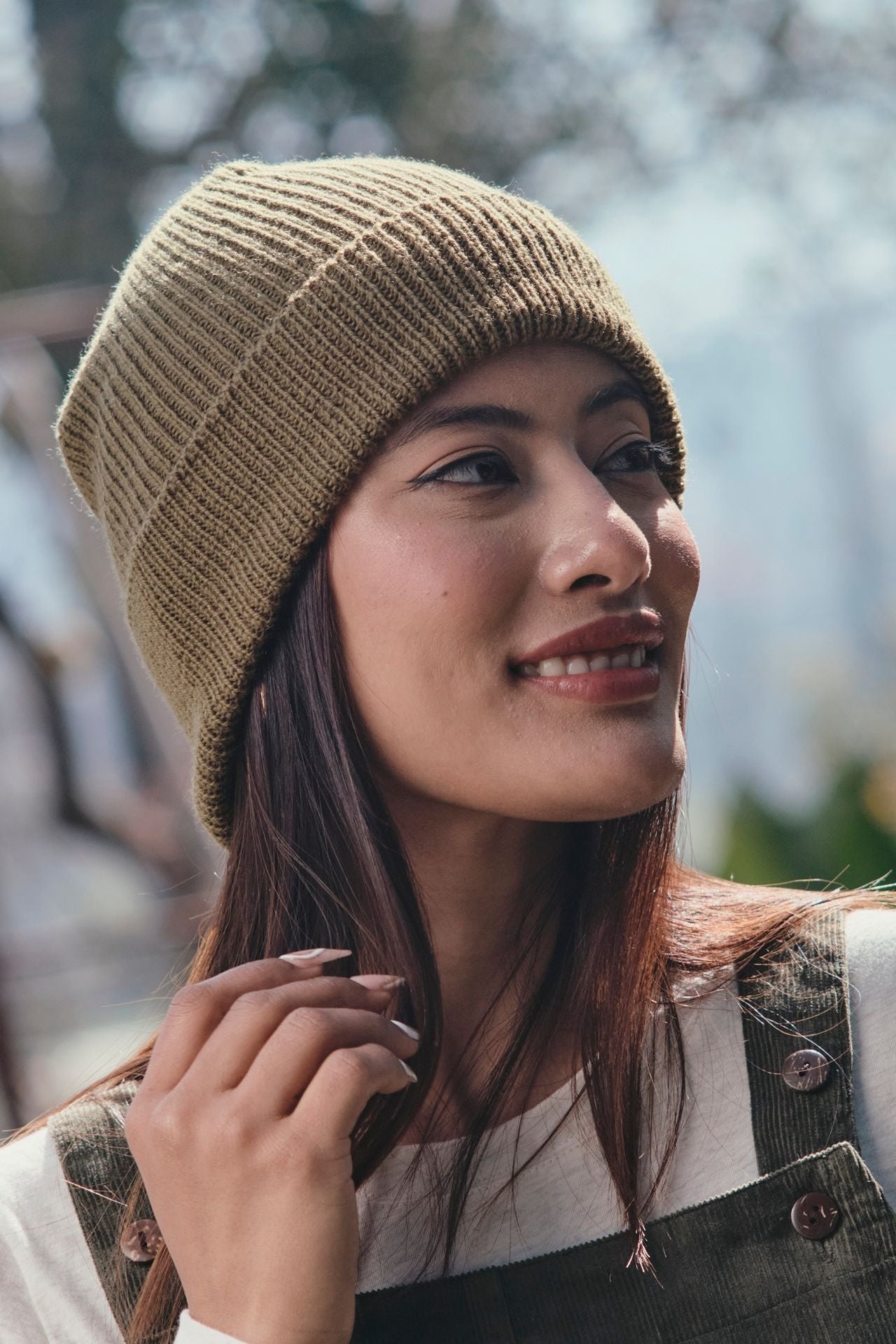 Surya Australia Merino Wool 'Woodstock' Beanie for women made in Nepal - Army Green