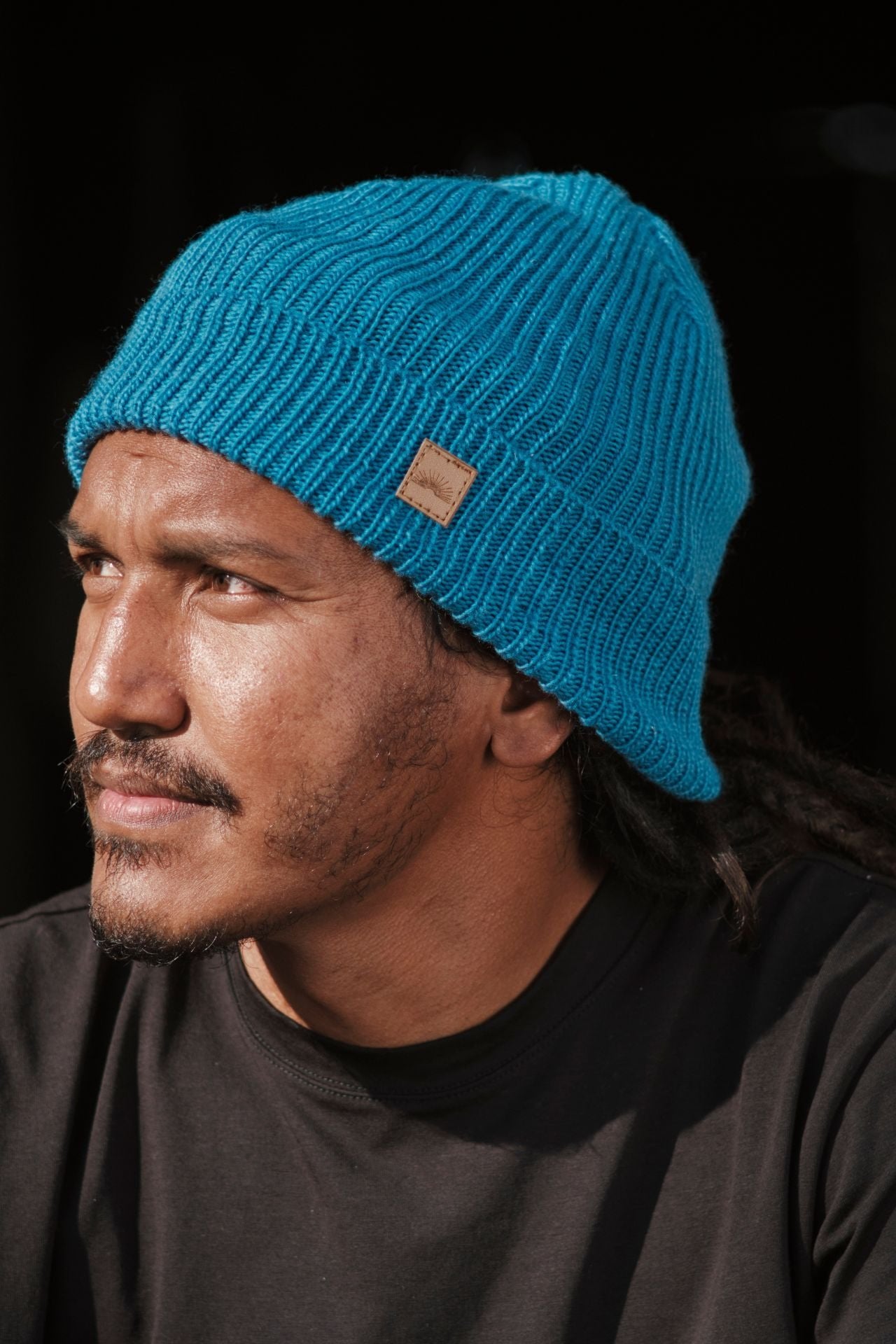 Surya Australia Merino Wool 'Fisherman' Beanie for men made in Nepal - blue