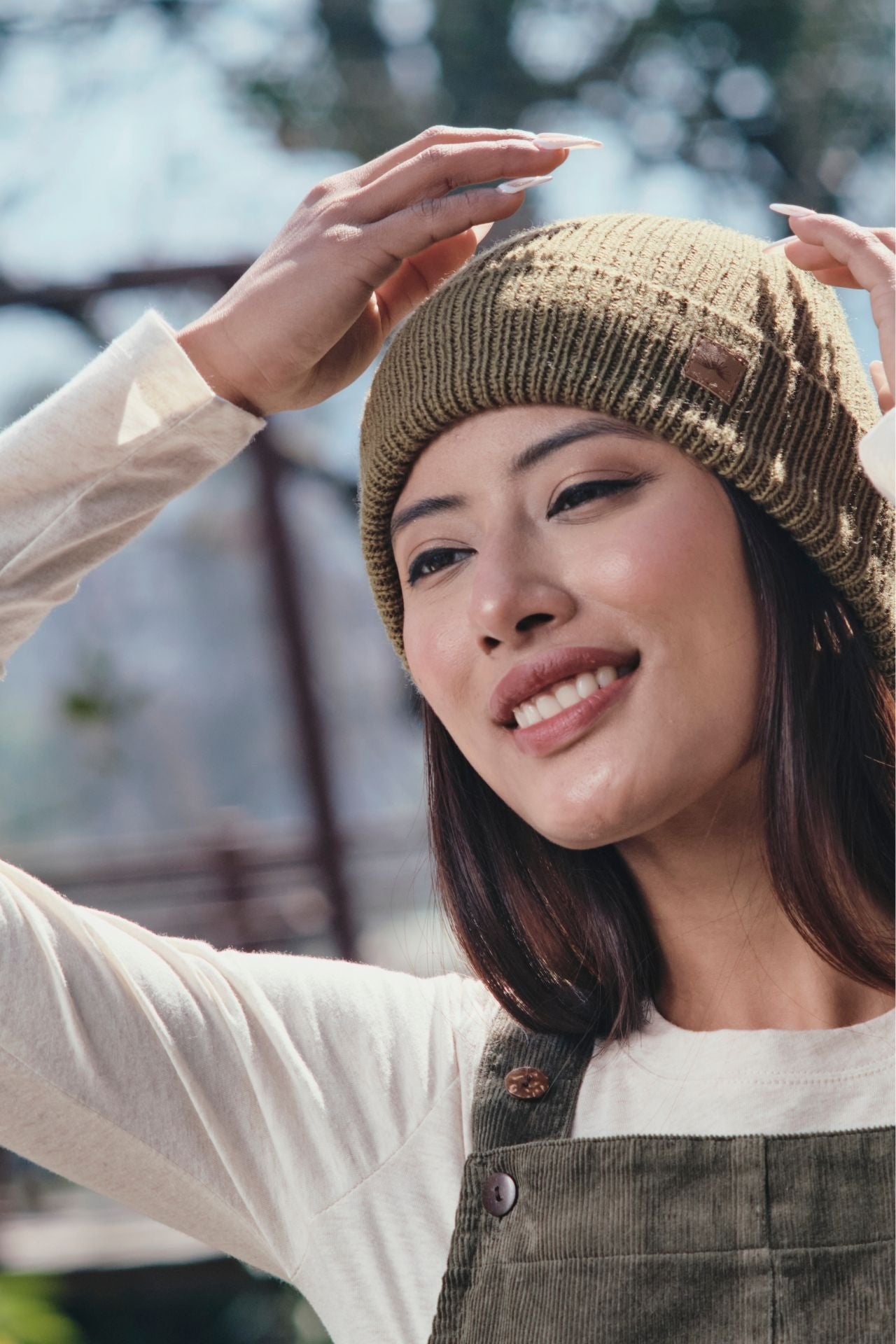 Surya Australia Merino Wool 'Woodstock' Beanie for women made in Nepal - Army Green