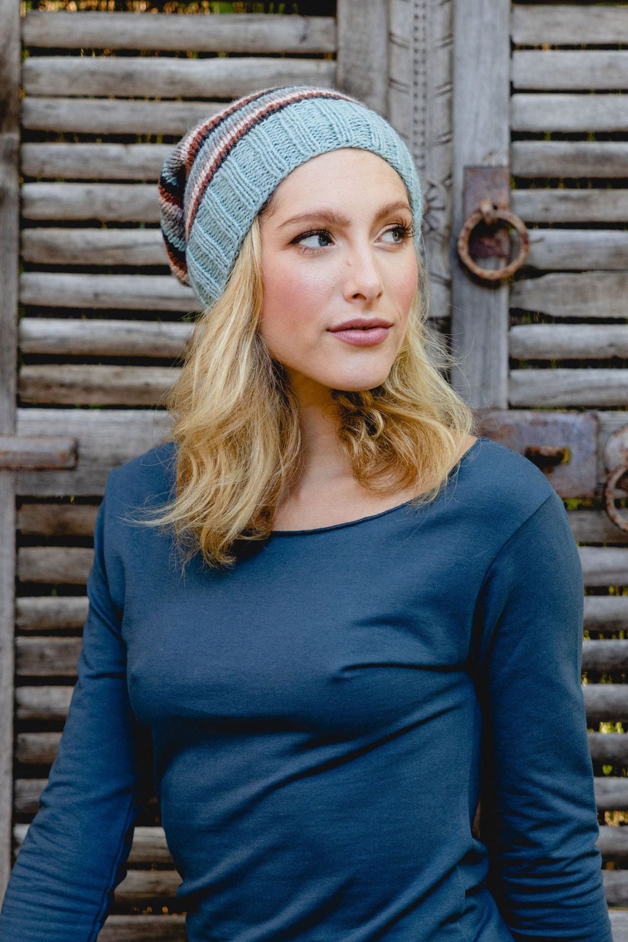 Surya Australia Ethical Merino Wool Slouch Beanie from Nepal - Blue