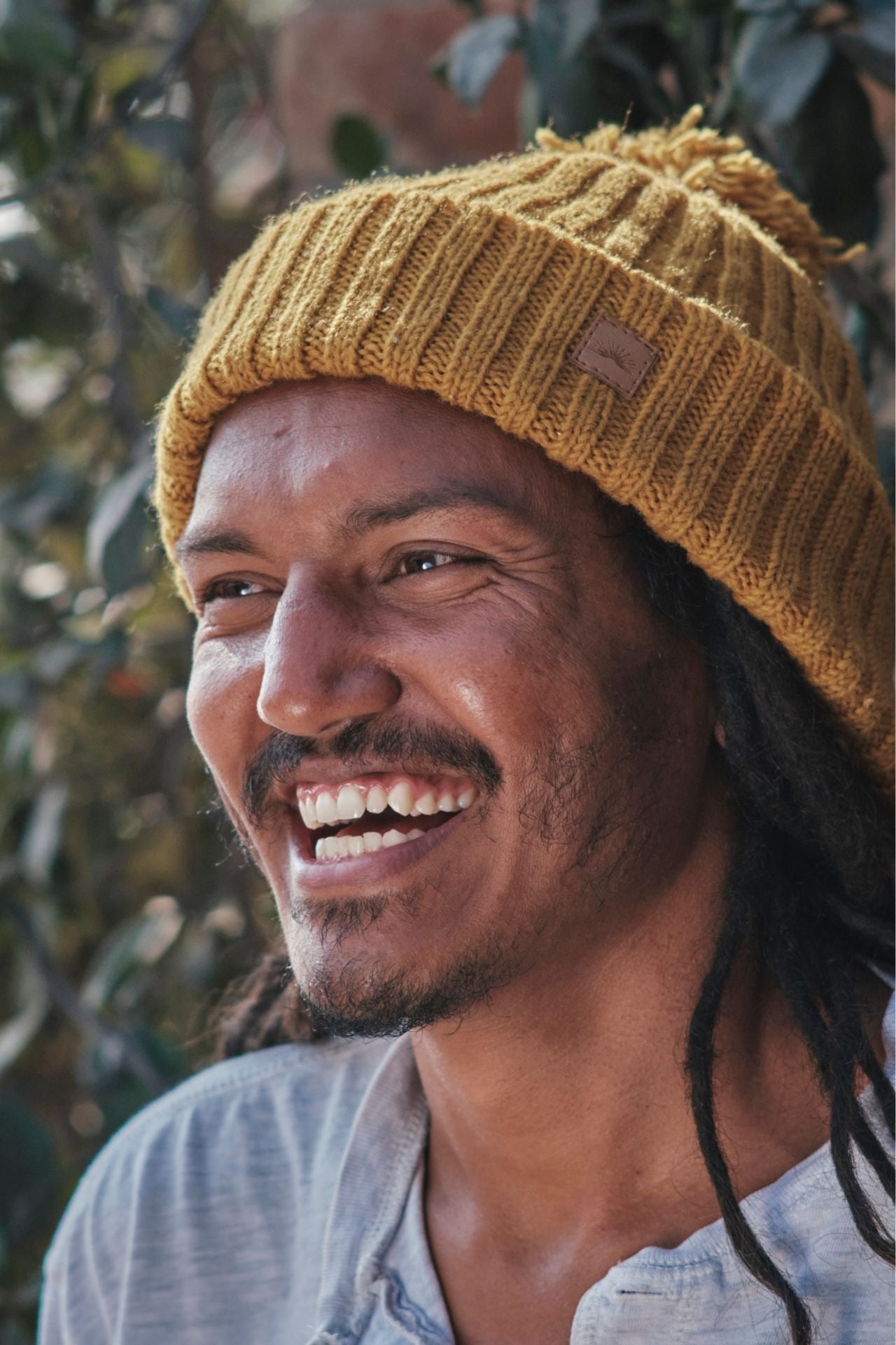 Surya Australia Ethical Wool Pompom Beanie for Men from Nepal - Mustard