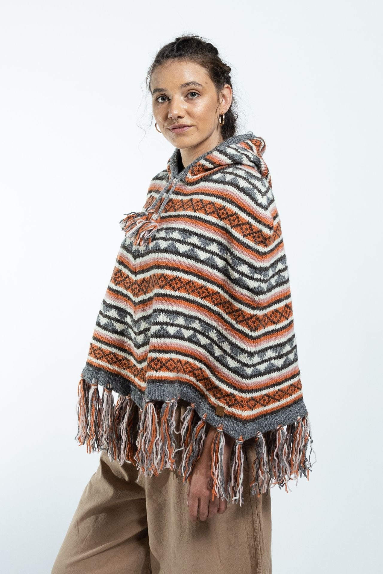 Surya Australia Ethical Wool Poncho made in Nepal - Burnt Orange