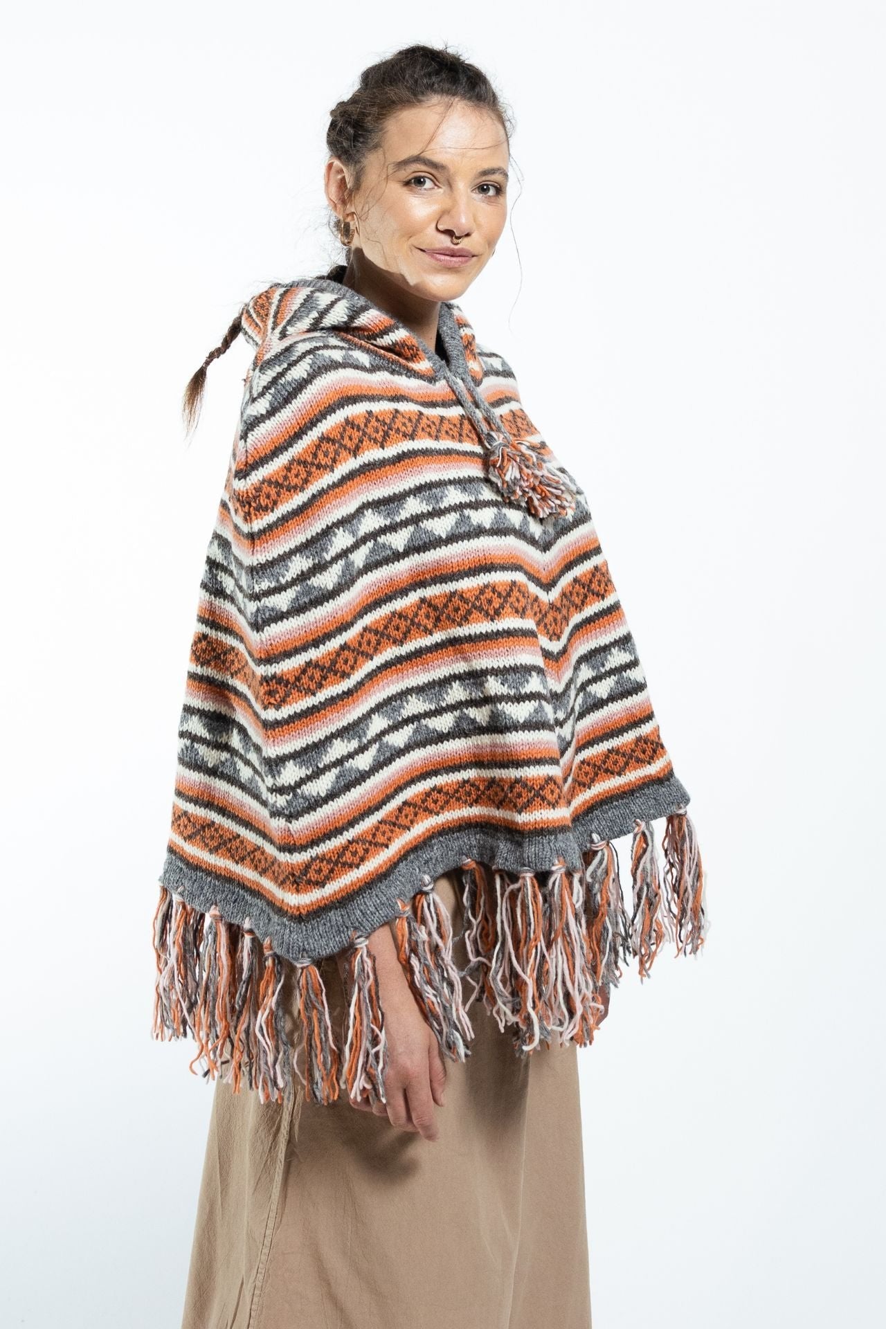 Surya Australia Ethical Wool Poncho made in Nepal - Burnt Orange