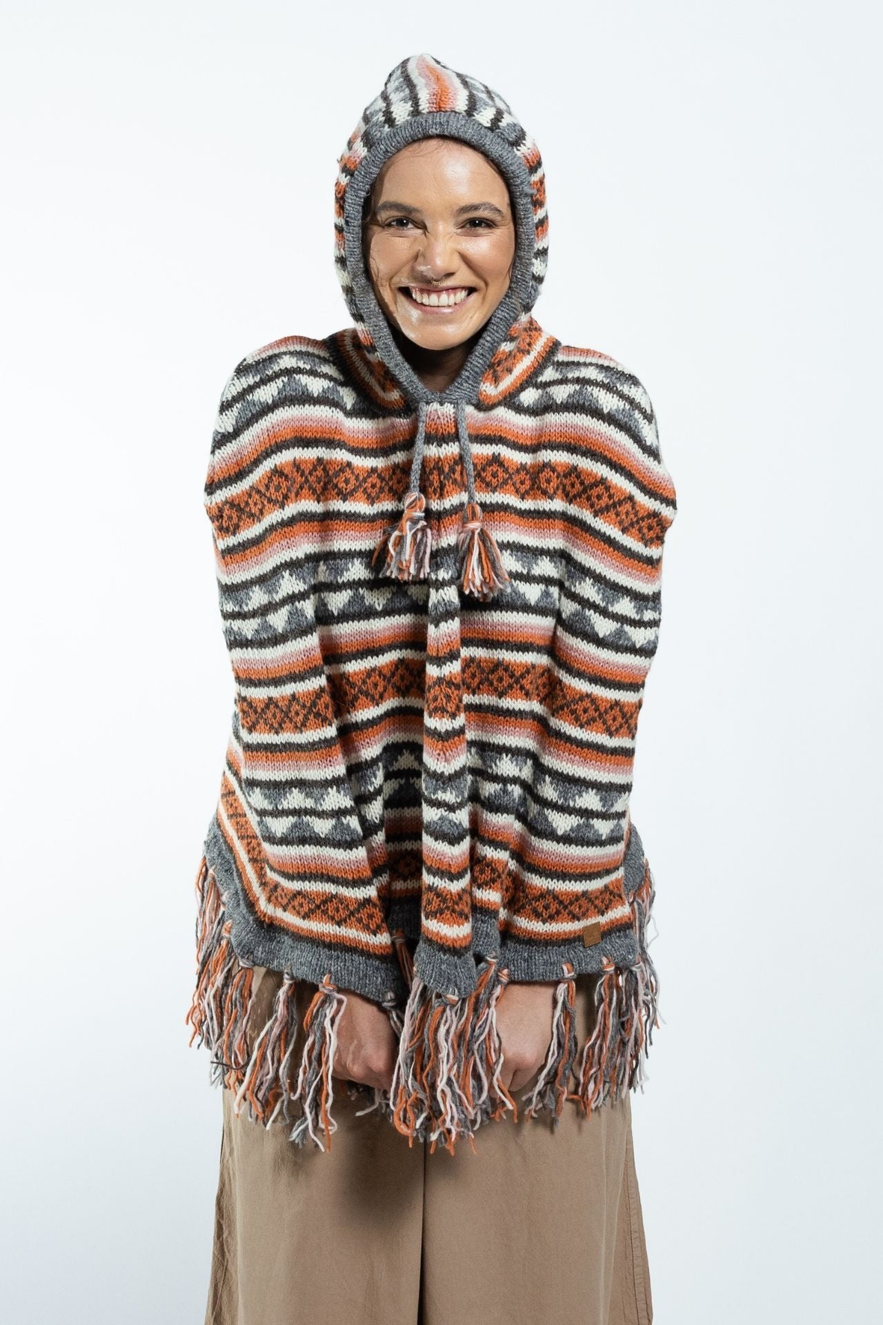 Surya Australia Ethical Wool Poncho made in Nepal - Burnt Orange