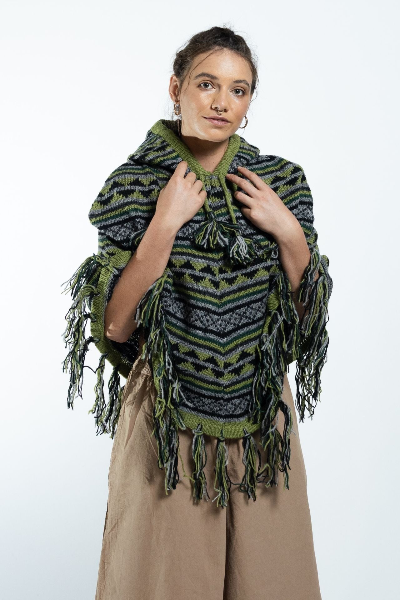 Surya Australia Ethical Wool Poncho made in Nepal - Green