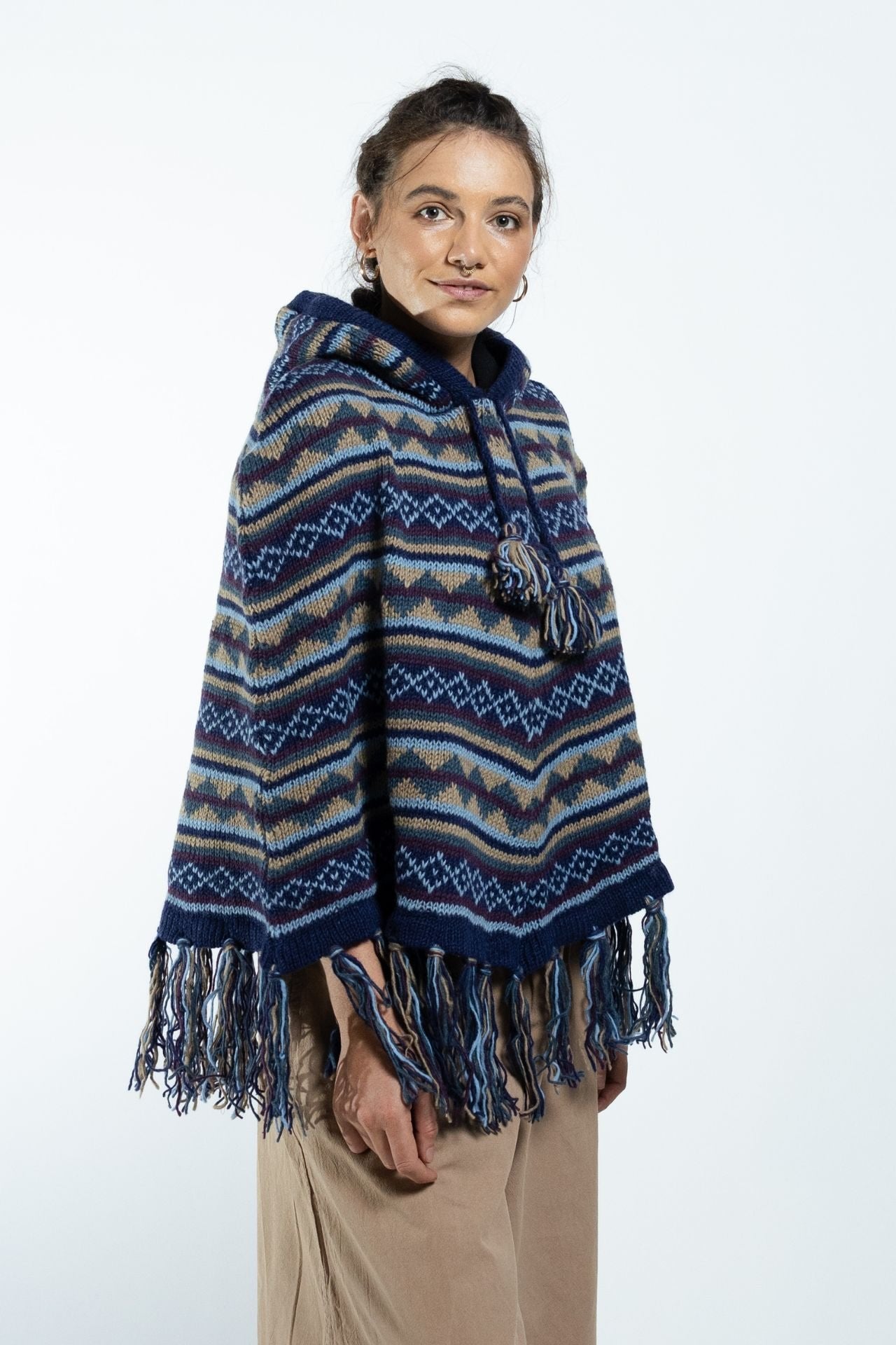 Surya Australia Ethical Wool Poncho made in Nepal - Blue