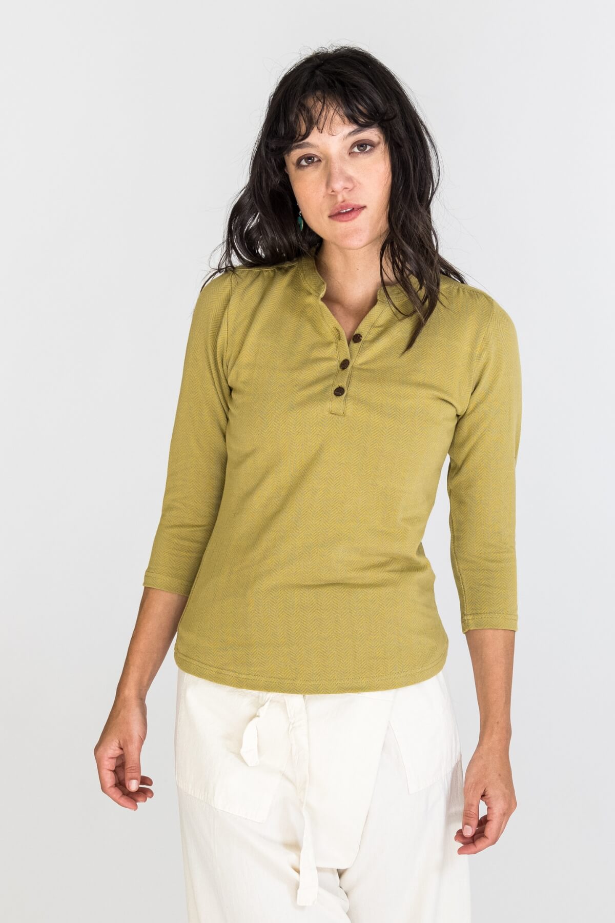 Surya Ethical Organic Jacquard Top for Women - practical three quarter sleeves