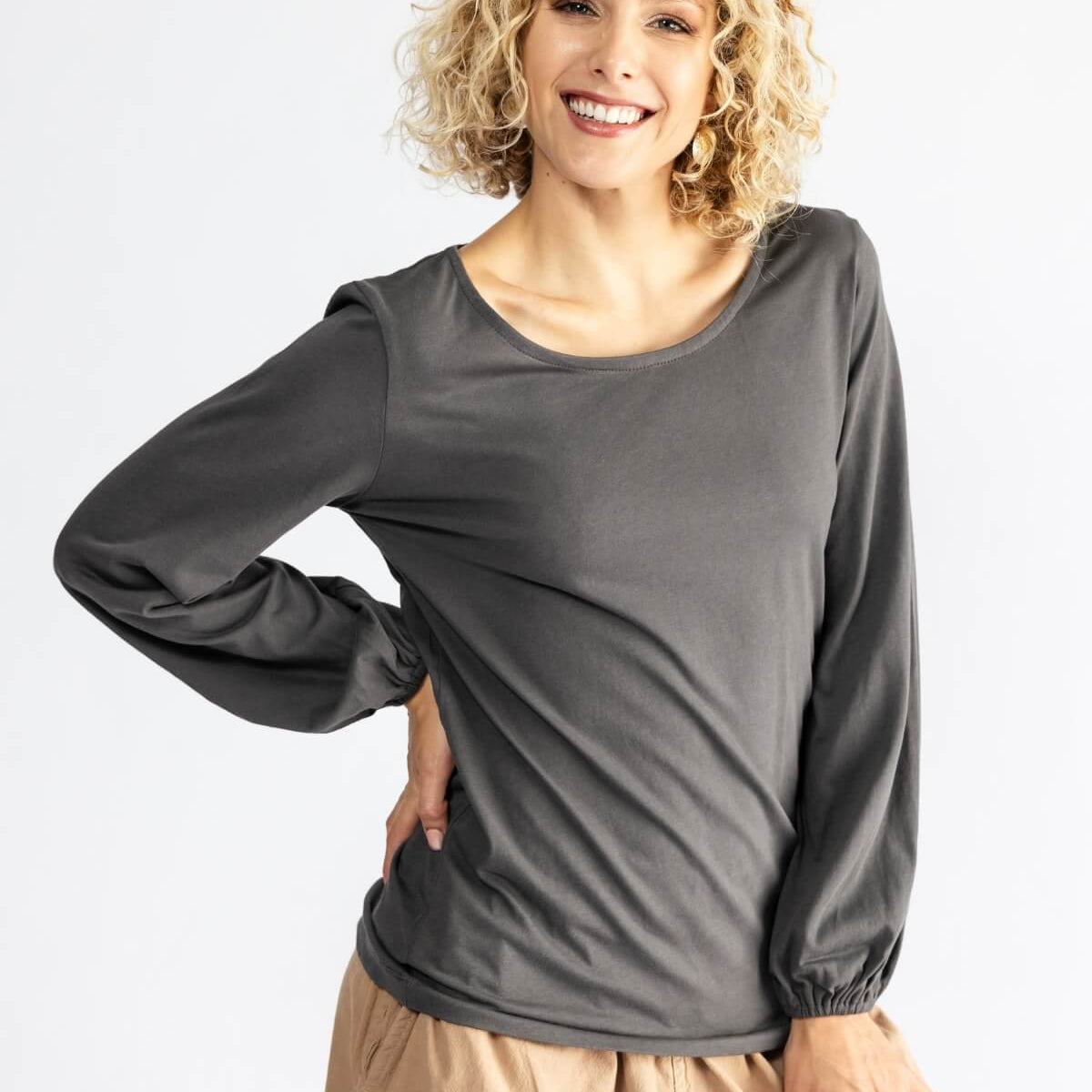 Surya The Label Ethical Organic Cotton 'Zoé' Top made in Nepal - Dusty Grey