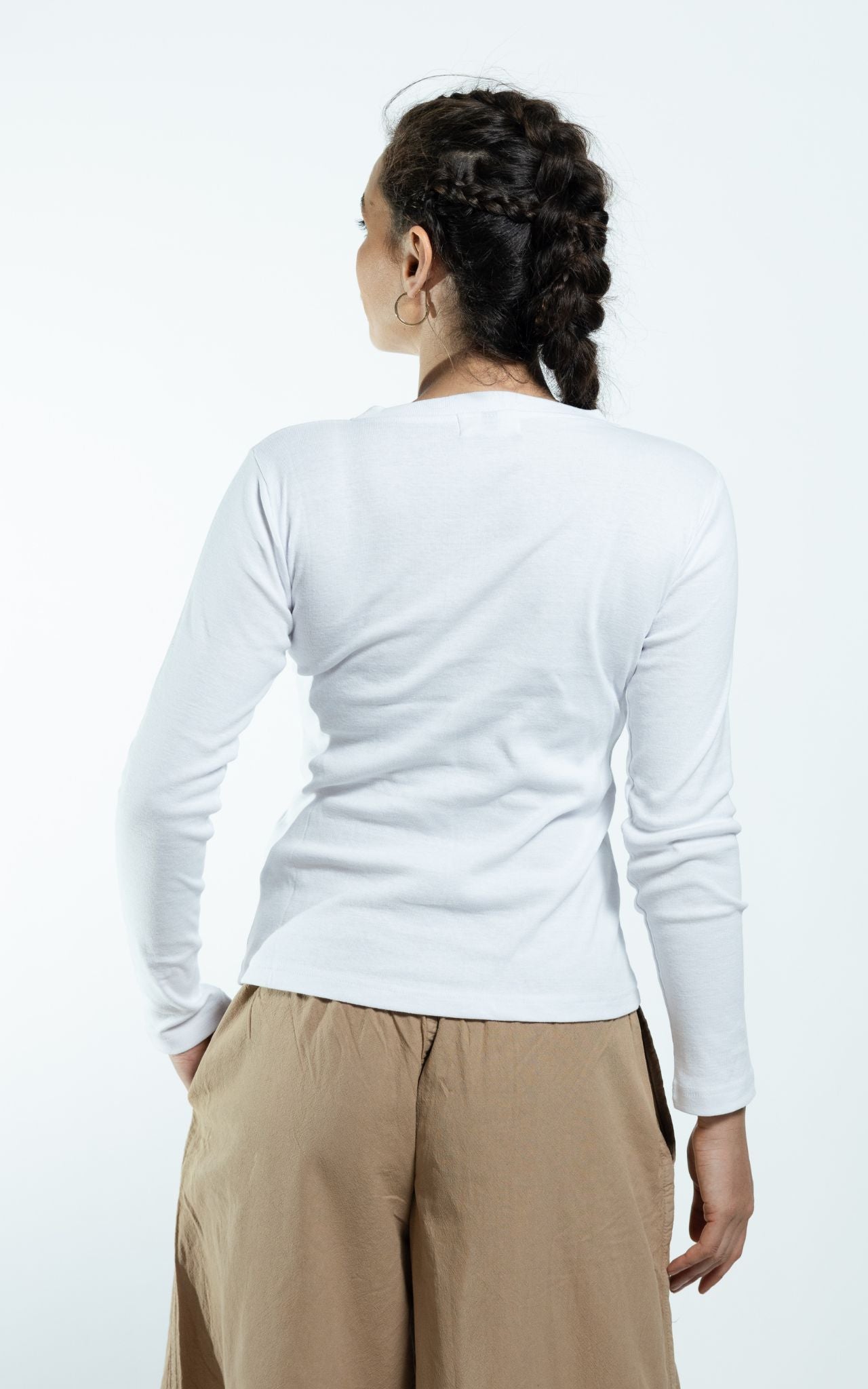 Surya Australia Ethical Ribbed Cotton Long Sleeve Top - White