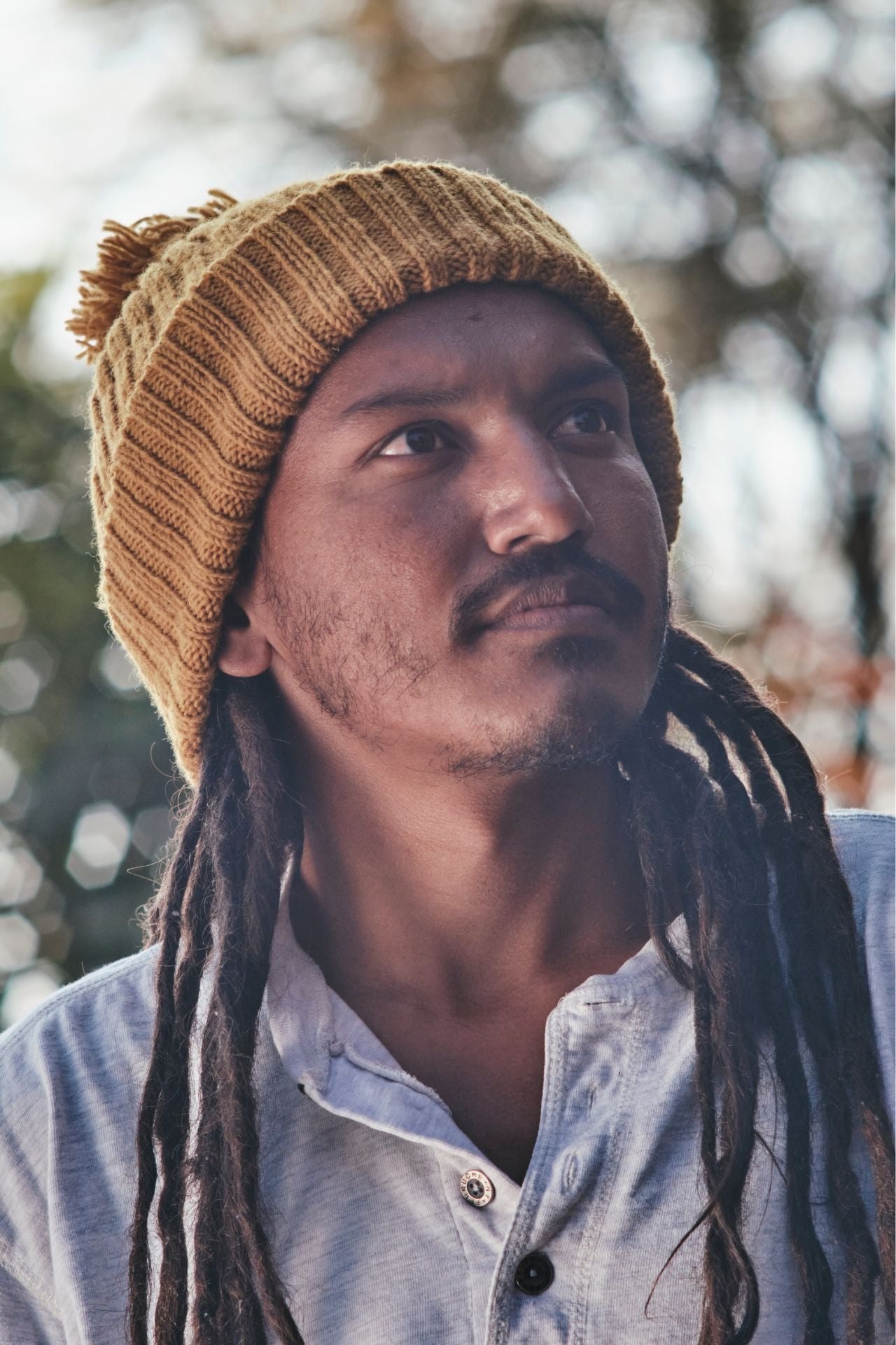 Surya Australia Ethical Wool Pompom Beanie for Men from Nepal - Mustard