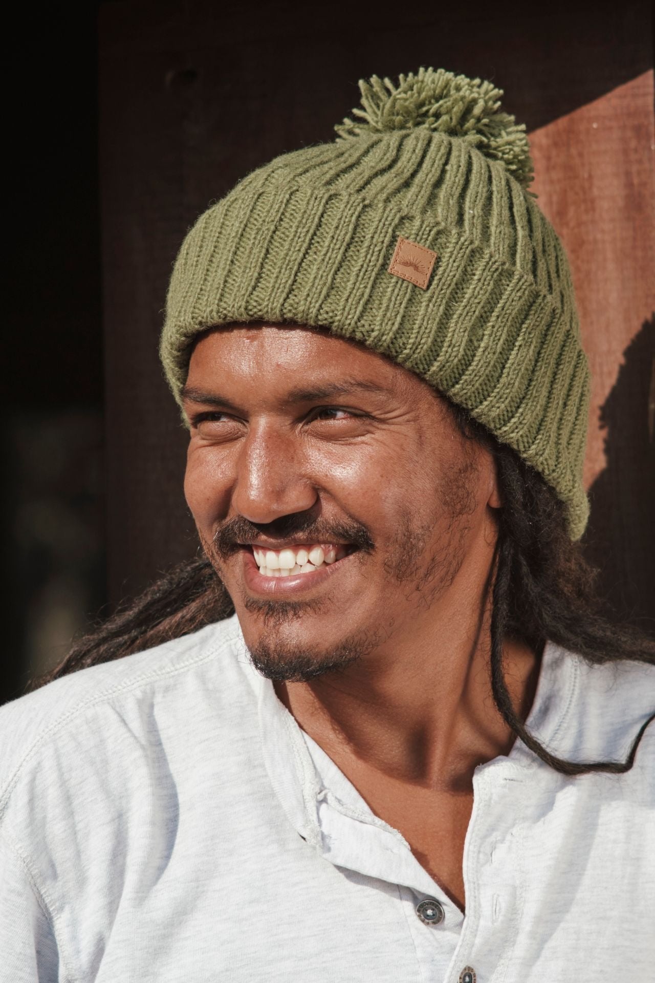 Surya Australia Ethical Wool Pompom Beanie for Men from Nepal - Army Green