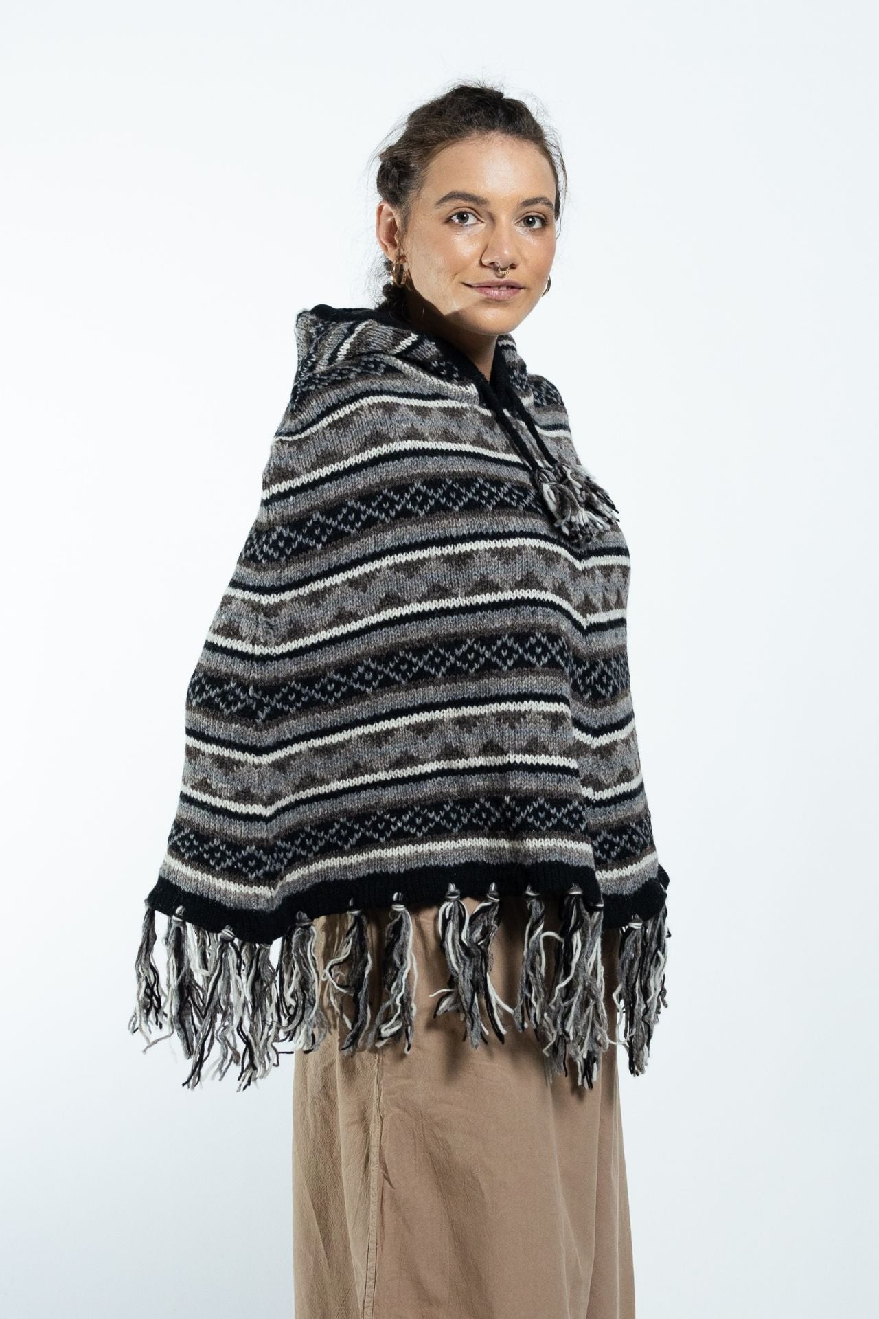 Surya Australia Ethical Wool Poncho made in Nepal - Grey