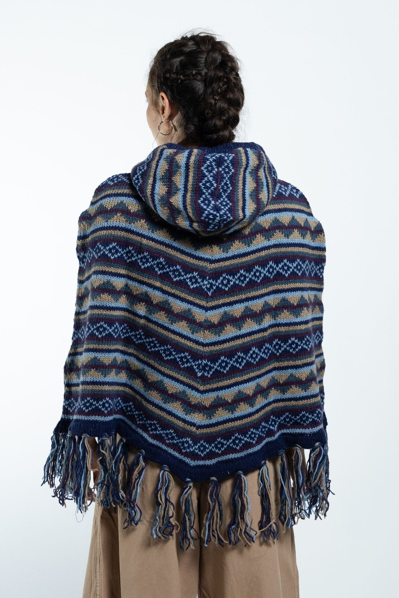 Surya Australia Ethical Wool Poncho made in Nepal - Blue